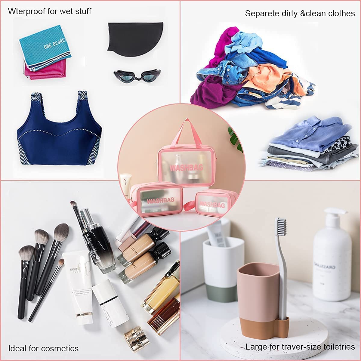 Homevilla Waterproof Makeup Pouch Set - Travel Cosmetic Organizer Bag for Women & Girls | Toiletry Storage Kit for Vacation, Gym & Daily Use