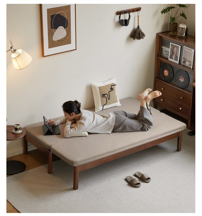 Beech Solid Wood Folding Sofa Bed - Convertible 2-in-1 Furniture for Small Spaces, Guest Room & Studio Apartments