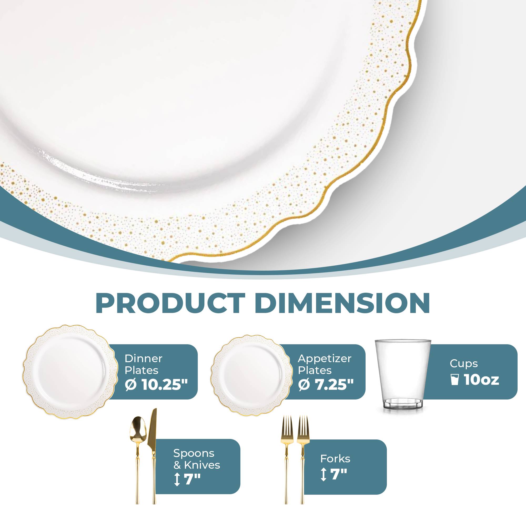 White and Gold Plastic Party Bundle with Confetti - Perfect for Birthday Celebrations, Weddings, and Festive Events