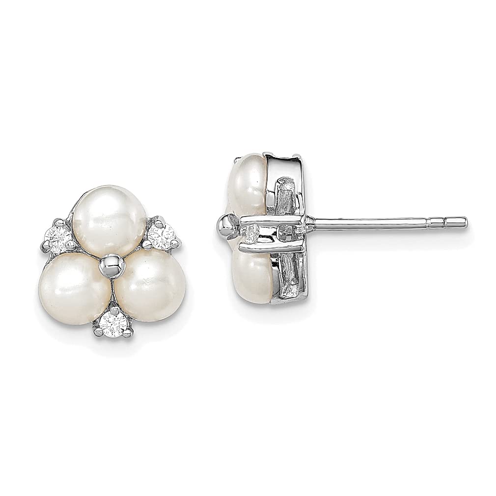 925 Sterling Silver Cubic Zirconia & 5mm White Freshwater Pearl Earrings - Elegant Button Stud Earrings for Women | Perfect Gift for Her, Birthday, Anniversary & Special Occasions | Everyday Wear & Formal Jewelry