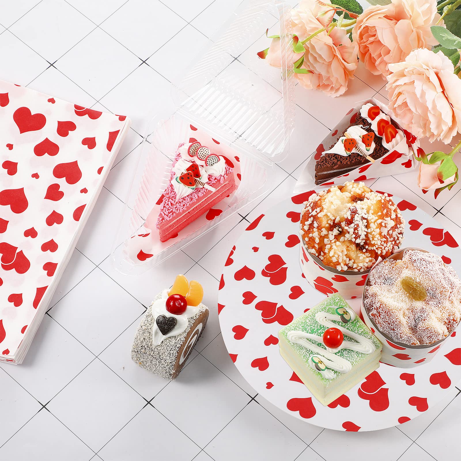 Gersoniel 150 Pcs Red Heart-Shaped Wax Paper Sheets - Waterproof Greaseproof Food Wrapping Paper for Sandwiches, Picnics & Valentine's Day Treats - Perfect for Party Platters, Bakery Packaging & Gift Wrapping