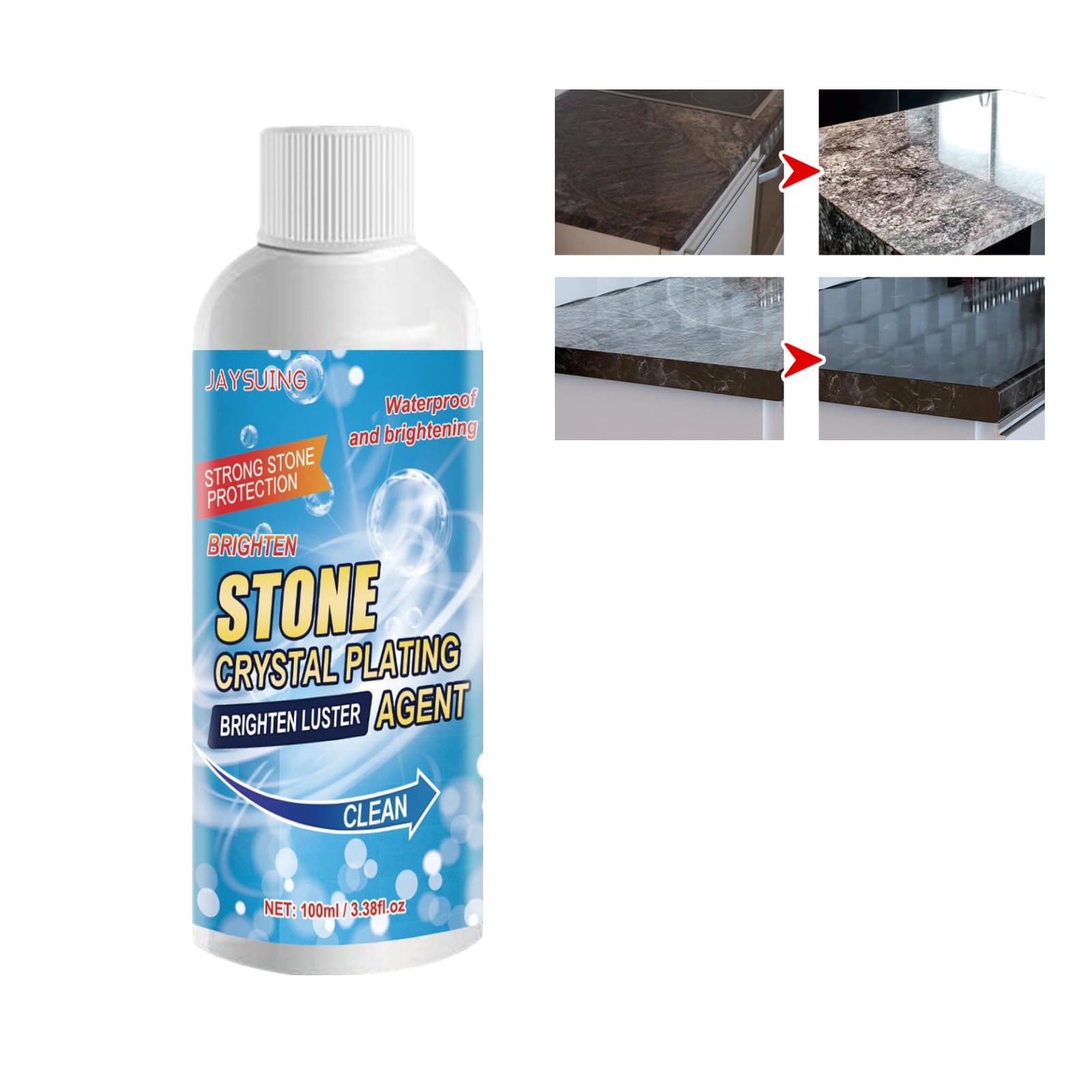100ml Stone Stain Remover Cleaner & Crystal Plating Agent - Marble, Quartz, Granite Cleaner & Polish - Brightens & Restores Shine - Ideal for Kitchen Countertops, Bathroom Vanities & Stone Surfaces (1PC)