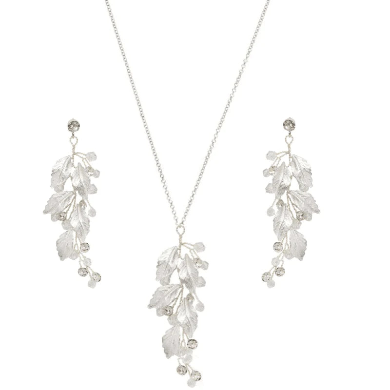 Elegant Bridal Leaf Necklace & Earring Set with Sparkling Crystals - Perfect for Weddings, Prom, and Formal Occasions | A9808