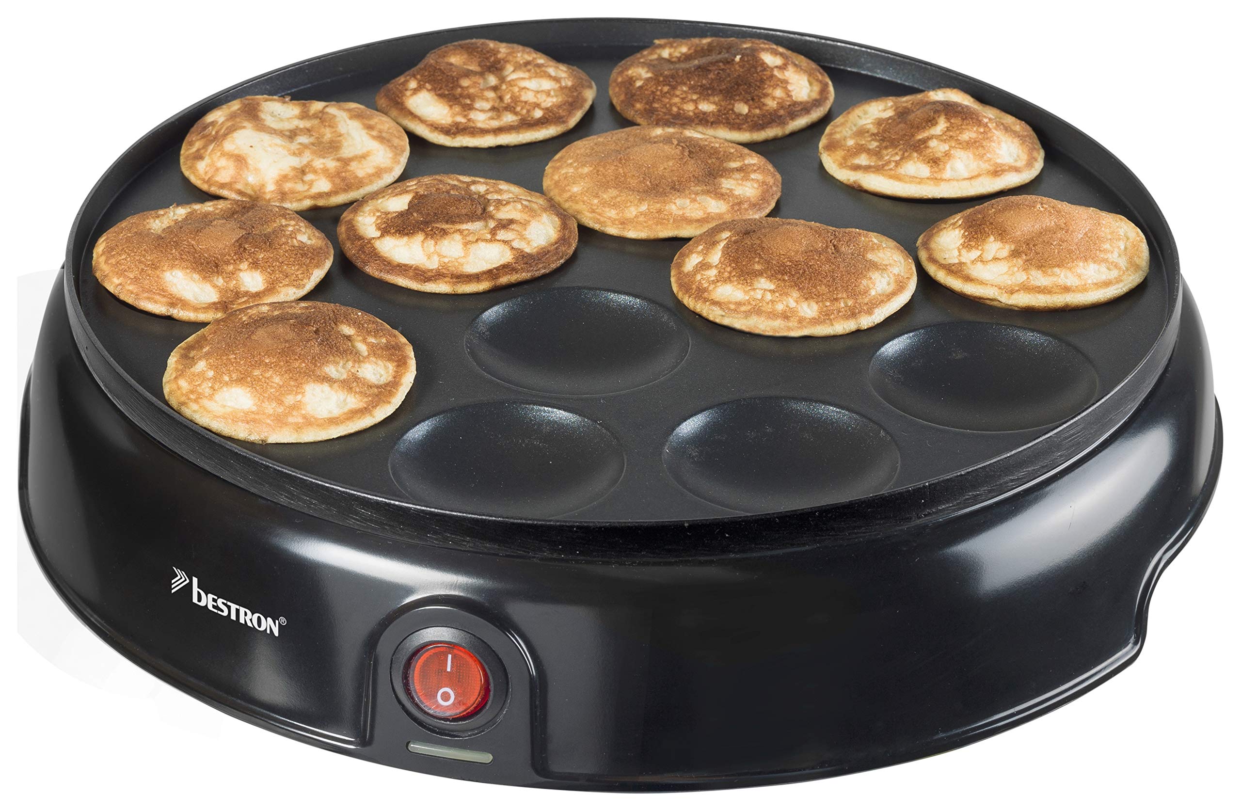 Bestron Retro Design Dutch Poffertjes Pancake Maker - Non-Stick Coating & Indicator Light, Mini Crepes Machine, Sweet Dreams Collection, Black - Perfect for Breakfast, Brunch & Dessert Parties