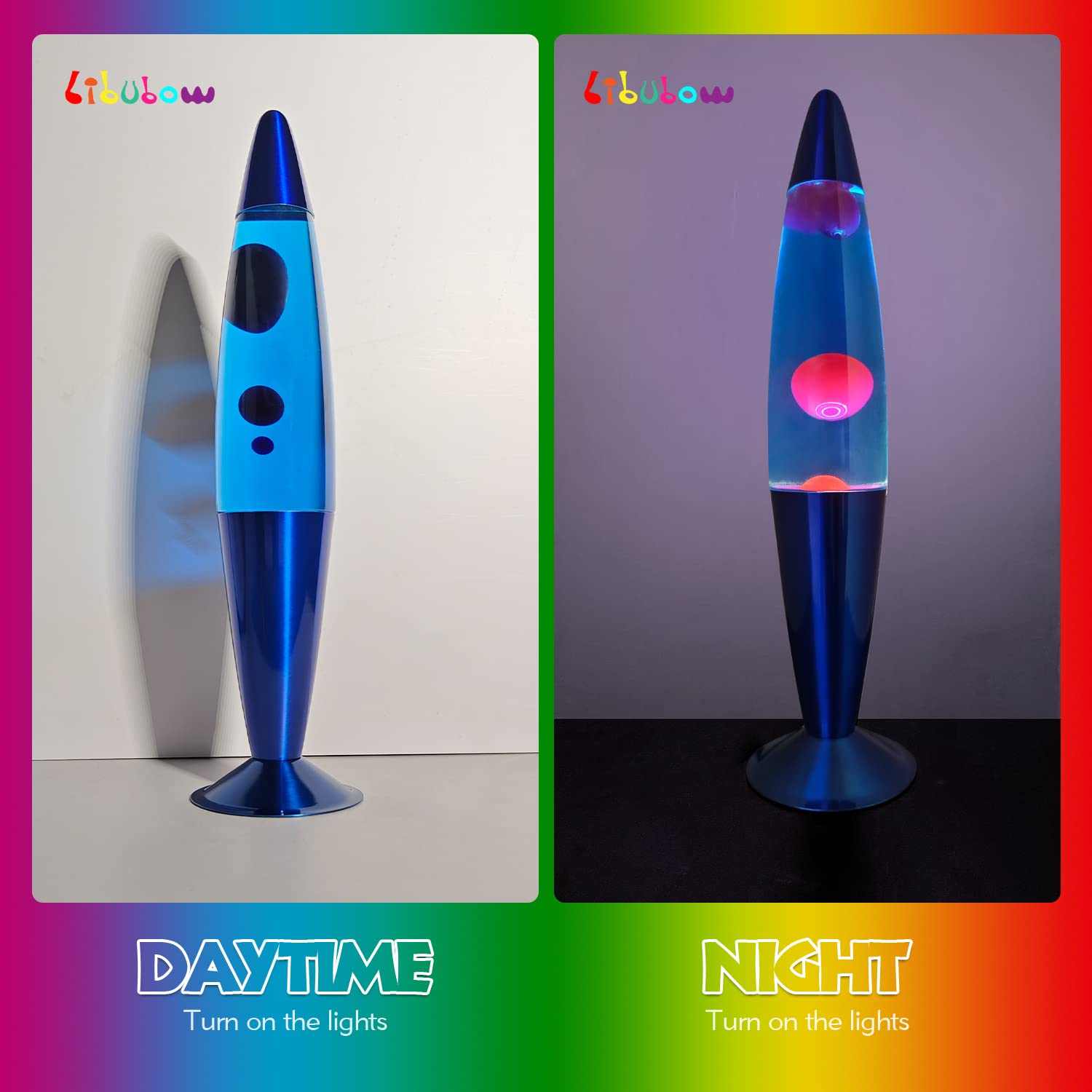 16 Inch Blue Liquid Motion Lamp with 2 Bulbs - Relaxing Night Light for Home, Office & Bedroom - Soothing Mood Lighting Decor - Perfect Gift for Christmas & Birthday (Ideal for Stress Relief, Meditation & Cozy Atmosphere)
