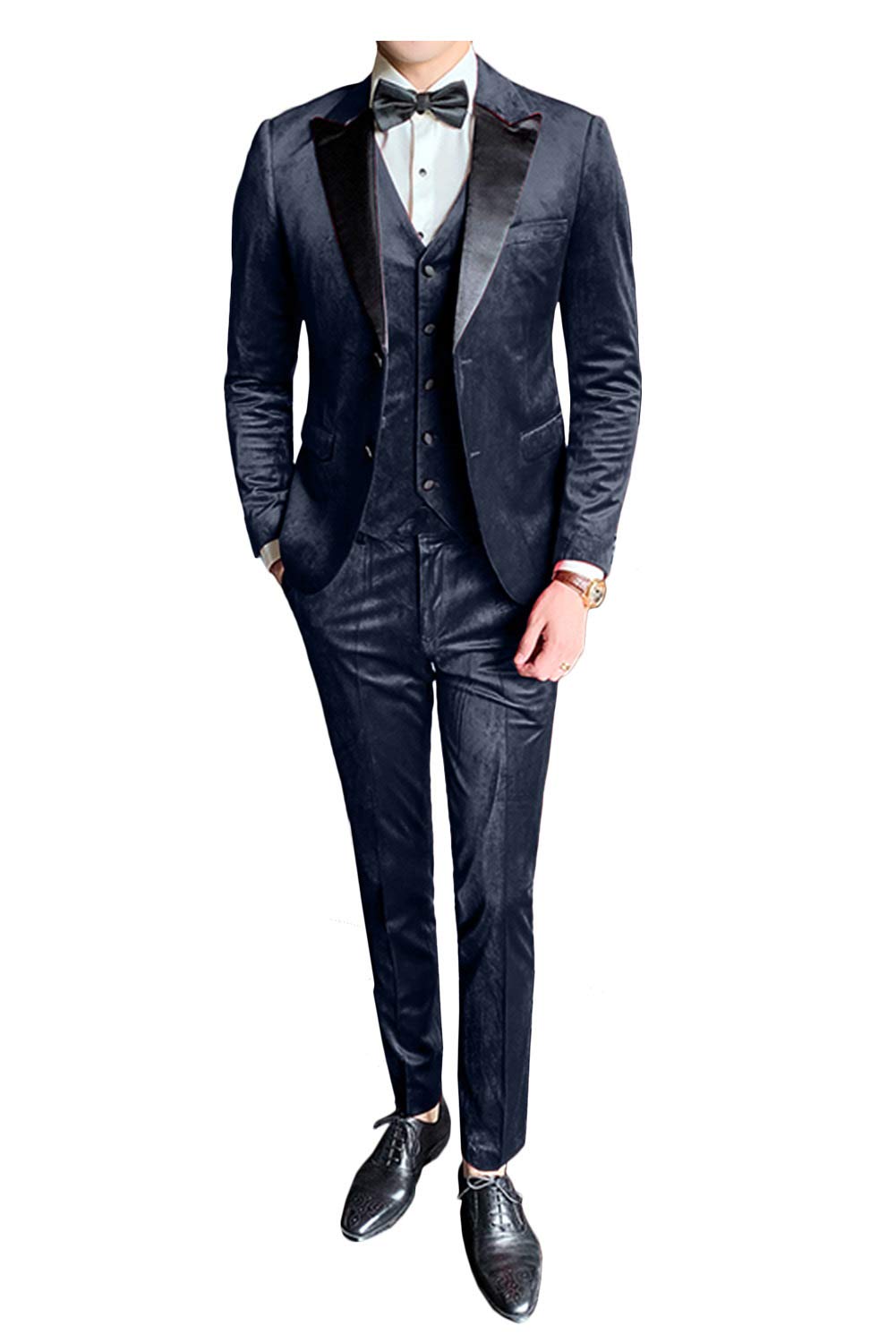 GATMSTZ Men's Velvet 3-Piece Suit Set with Peak Lapel - Formal Wedding Blazer & Dress Pants for Prom, Groom, Business & Special Occasions