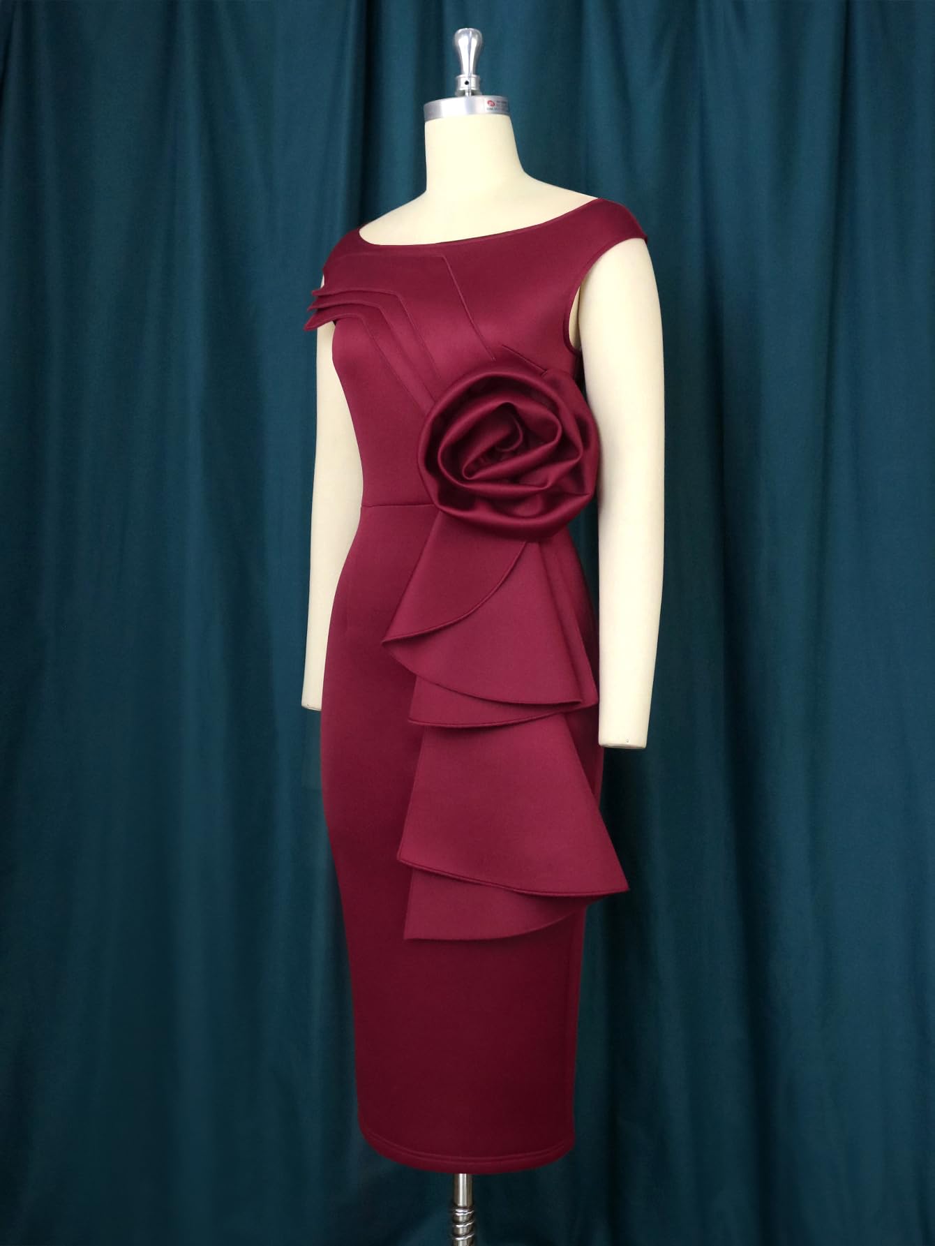 Elegant AOMEI Women's Floral Layered Sleeveless Midi Dress with Ruffle Back & Side Slit - Perfect for Wedding Guest, Cocktail Party & Summer Occasions