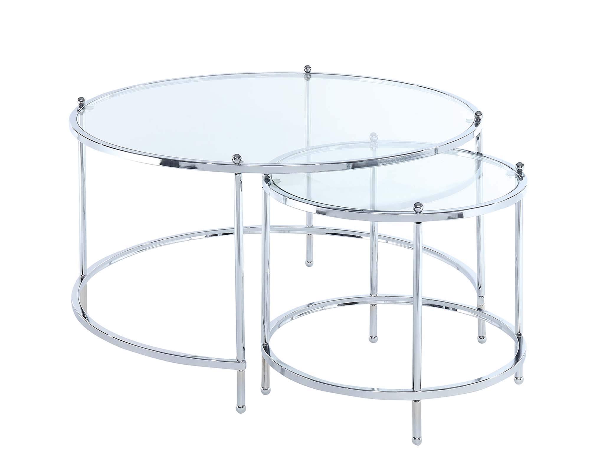Royal Crest Nesting Round Coffee Table with Clear Glass Top & Chrome Frame - Modern Living Room Furniture for Small Spaces, Home Decor, and Coffee Table Sets
