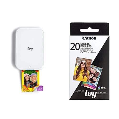 Canon IVY 2 Mini Photo Printer - Wireless Portable Zink Printer for iPhone & Android, Sticky-Back Instant Prints with 20-Sheet Photo Paper Pack - Perfect for Travel, Scrapbooking & DIY Projects