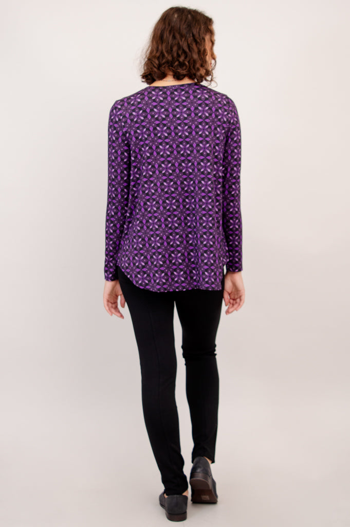 Jackie Long Sleeve Top with Geo Flower Print - Soft Bamboo Fabric - Perfect for Casual Wear & Layering - Final Sale