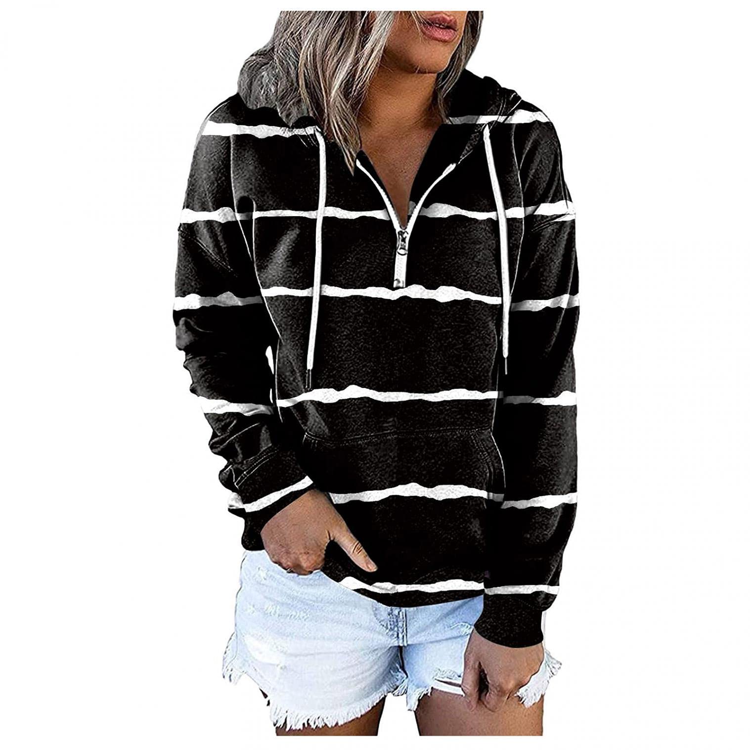 Women's Fall Hoodies with Striped Zipper Pocket - Cozy Casual Long Sleeve Sweatshirts for Winter | Perfect for Outdoor Activities, Lounging & Layering