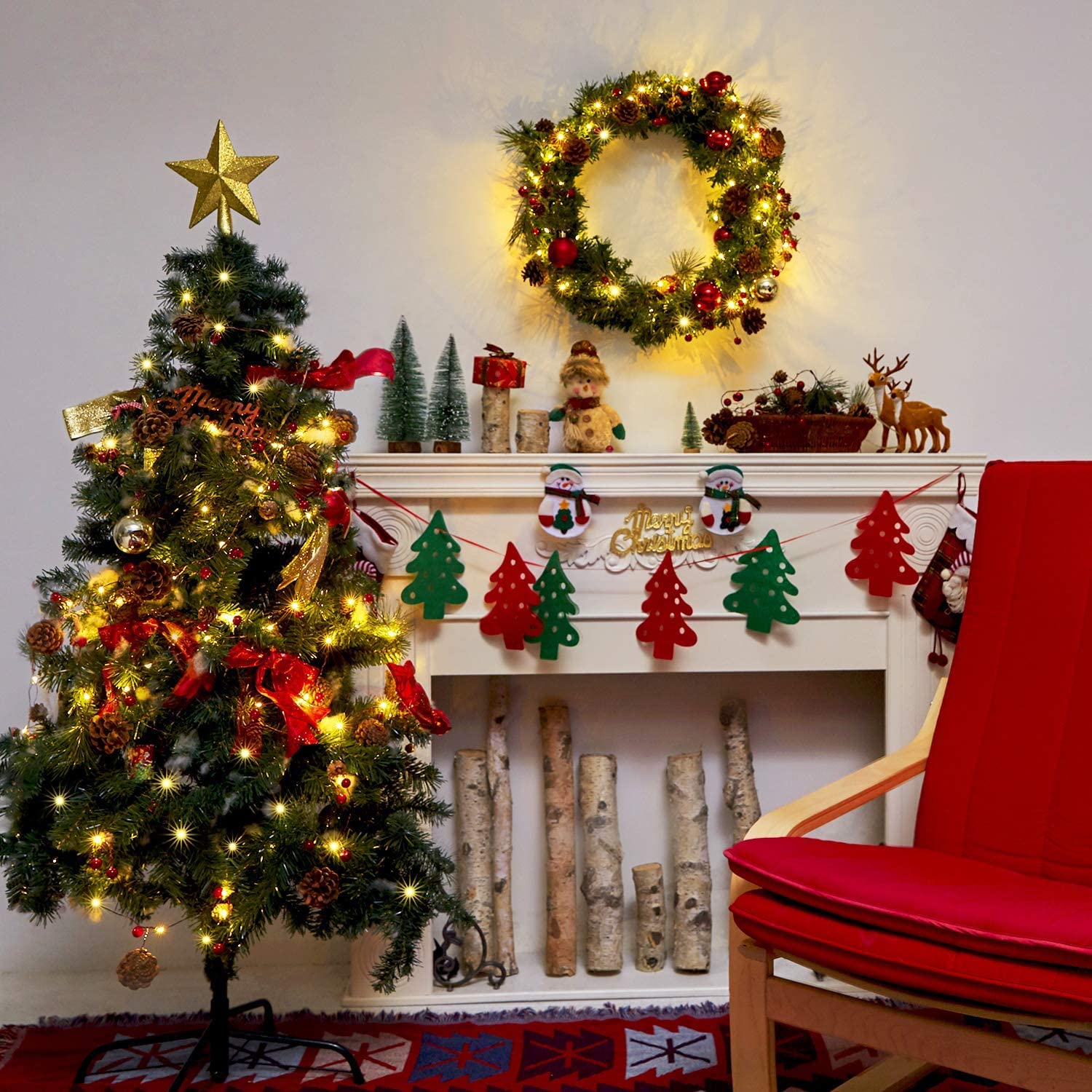 10FT 30LED Red Berry Pine Cone Christmas Garland with Battery Operated Lights - Fireplace Mantel Decor, Holiday Home Decoration, Indoor Outdoor Xmas String Lights for Party Wedding Winter Decorations