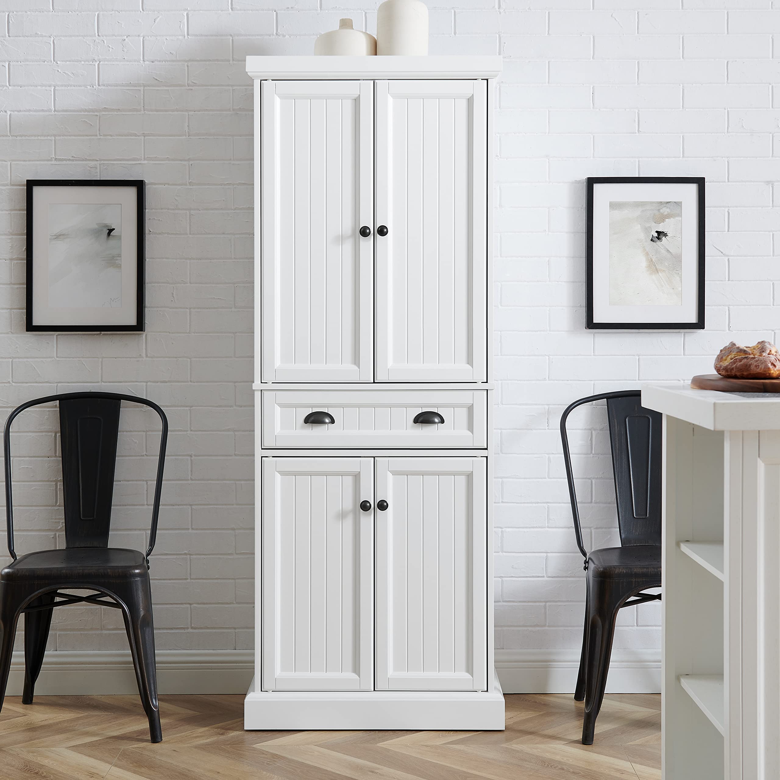 Crosley Shoreline Coastal Pantry Storage Cabinet with Adjustable Shelves - White Kitchen, Dining & Laundry Room Organizer for Home Storage Solutions