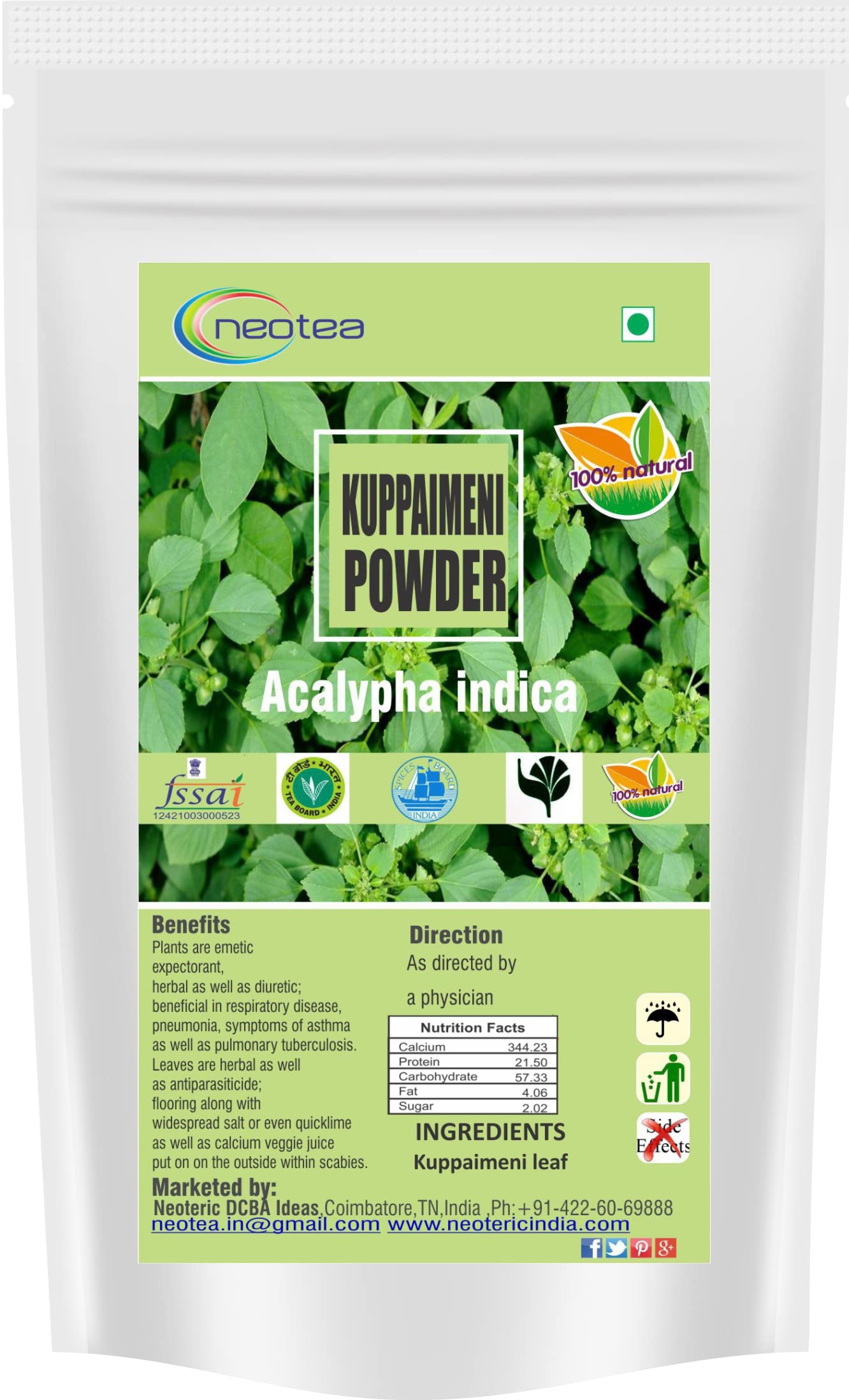 Kuppaimeni Powder (Acalypha Indica) 300g - Organic Herbal Supplement for Skin Care, Hair Growth & Natural Remedies | Perfect for DIY Beauty Treatments & Ayurvedic Practices