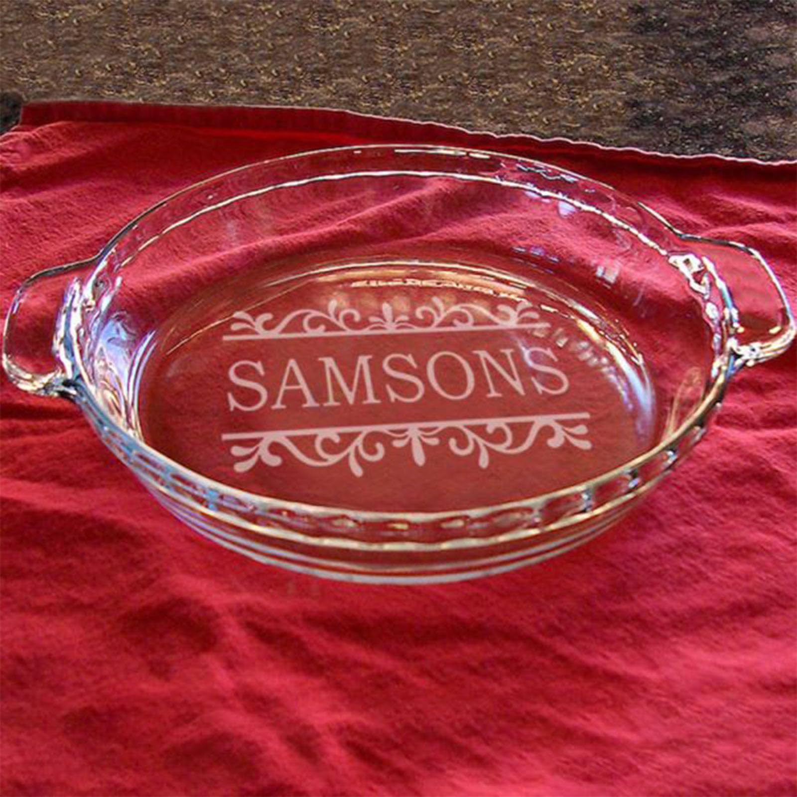 Custom Engraved 9-Inch Pyrex Glass Pie Plate with Handles - Personalized Baking Dish for Pies, Snacks, Salads & Desserts | Perfect for Holiday Baking, Family Gatherings & Potluck Parties