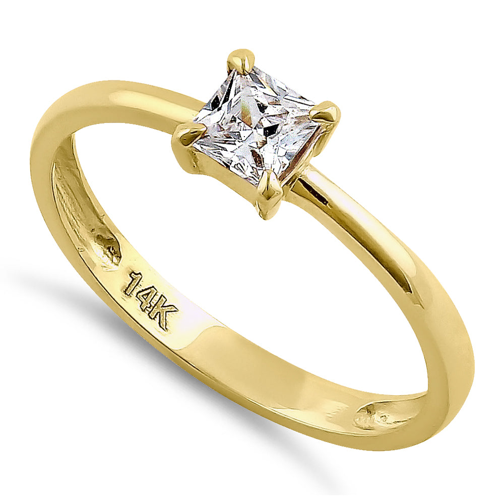 14K Solid Yellow Gold Princess Cut Cubic Zirconia Solitaire Engagement Ring for Women - Perfect for Proposals, Anniversaries & Special Occasions