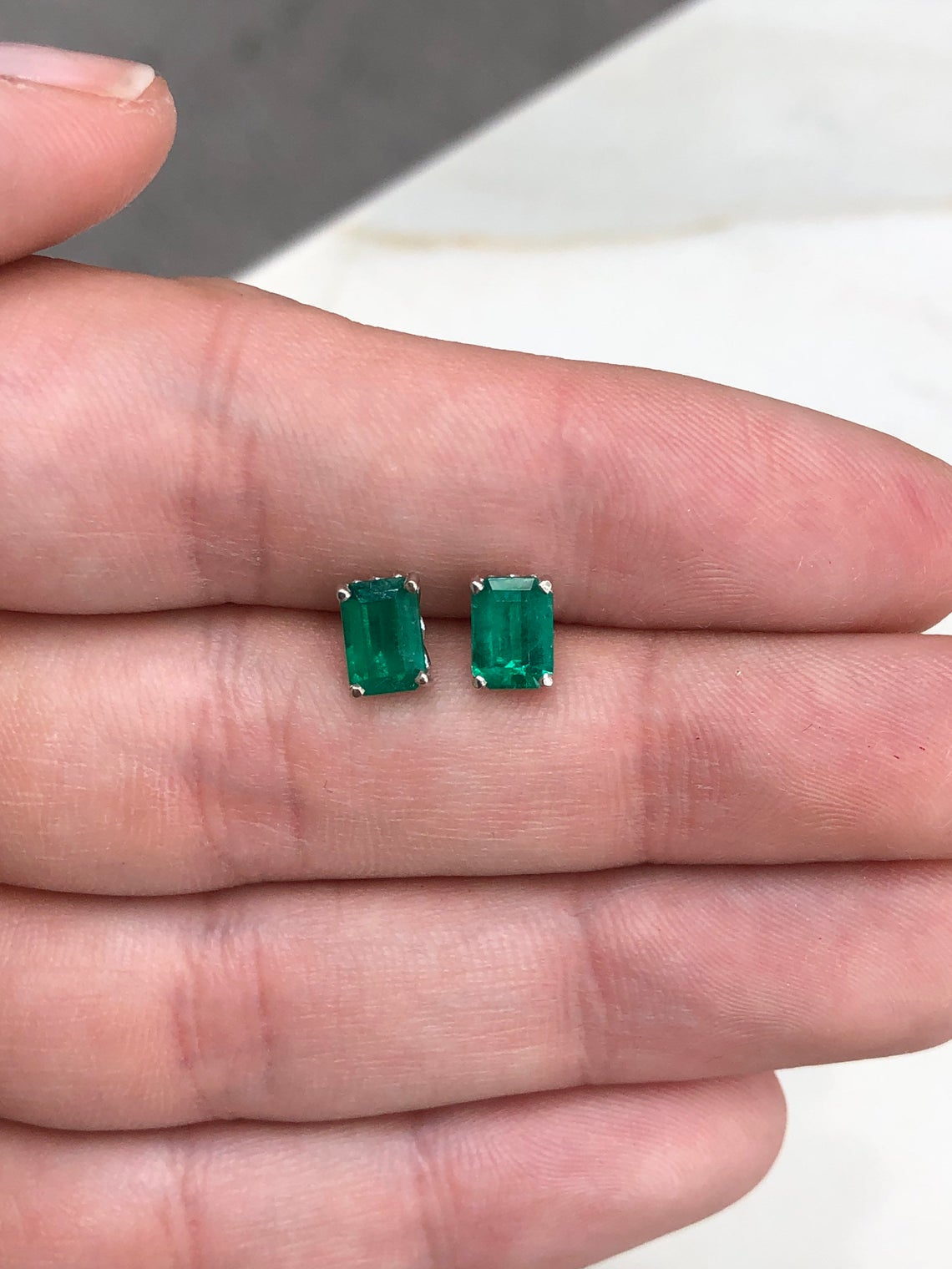 1.62tcw AAA+ Fleur De Lis Emerald Cut Stud Earrings in 14K Gold - Elegant Jewelry for Women, Perfect for Weddings, Parties & Special Occasions