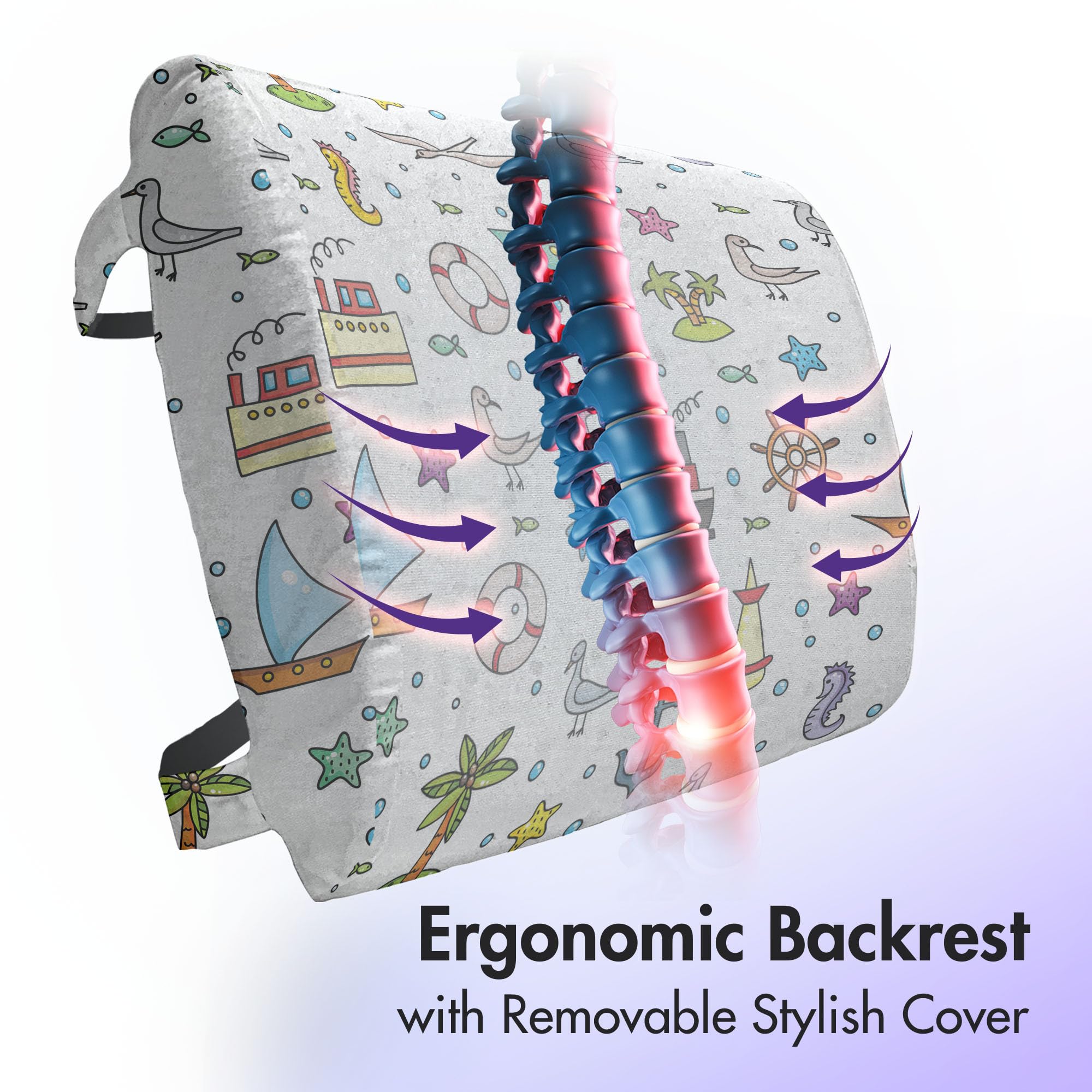 Ambesonne Birds Lumbar Support Pillow - Nautical Cartoon Design with Ships, Birds & Palm Trees - High Density Foam for Office Chair & Car Seat - 14