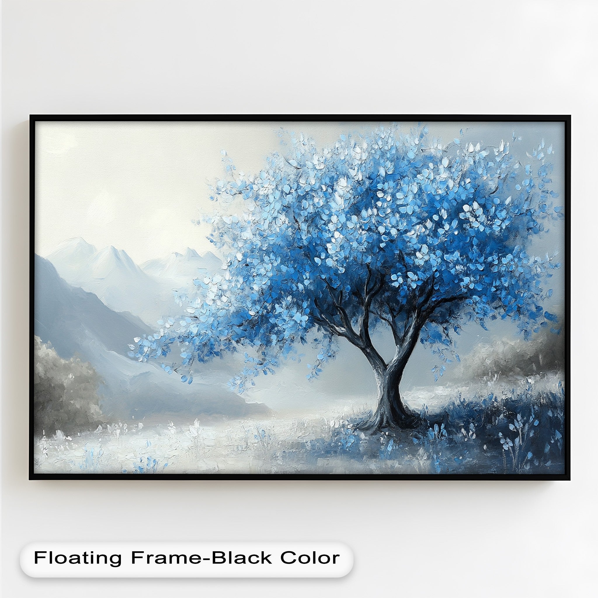 Blue Tree Landscape Oil Painting - Handmade Canvas Art for Home & Office Decor, Living Room Wall Art, Gift Idea