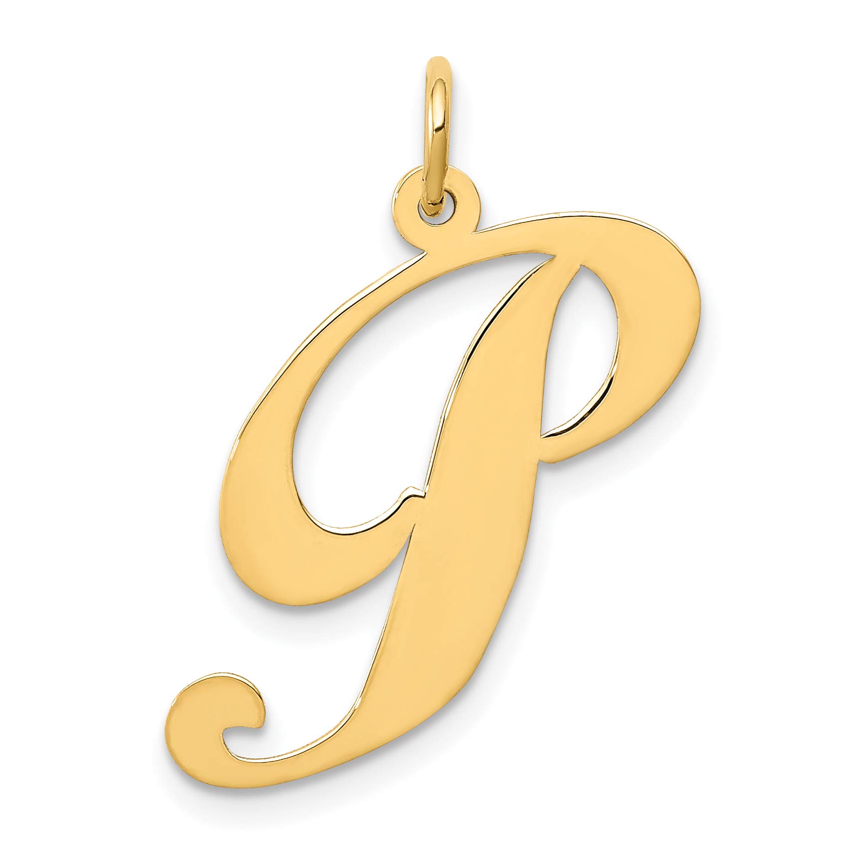 14K Yellow Gold Large Fancy Script Letter P Initial Charm Pendant 22x17-25mm - Personalized Jewelry Gift for Women, Perfect for Necklaces & Bracelets