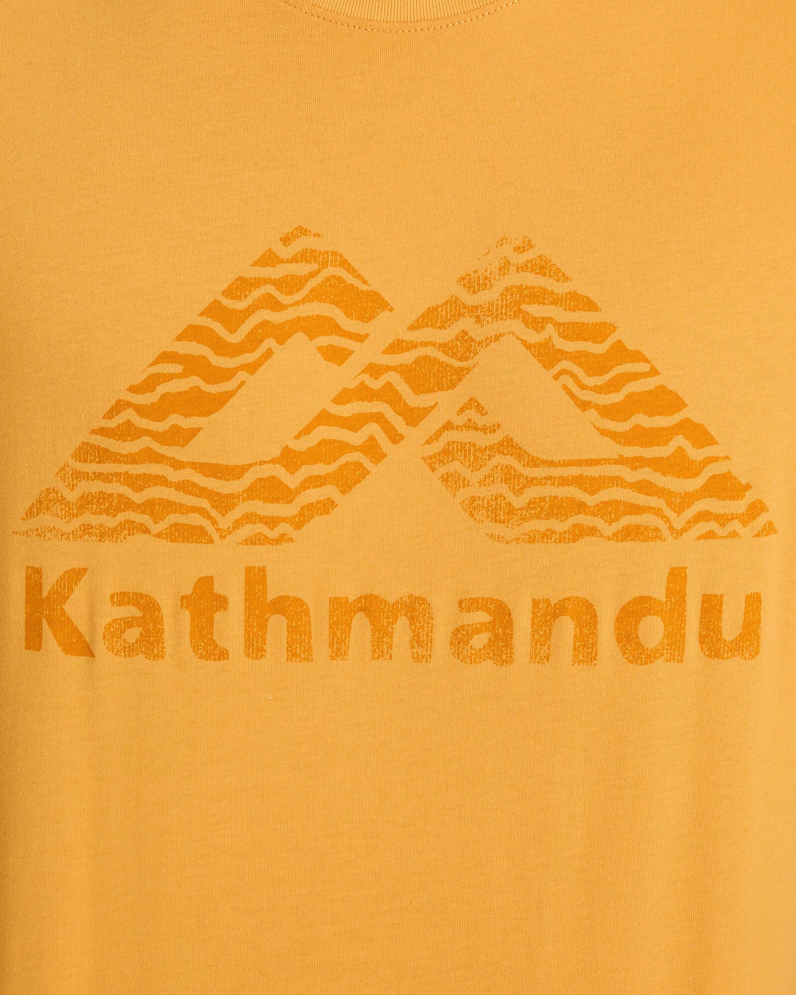 Kathmandu Logo Men's Short Sleeve T-Shirt - Mustard Yellow Cotton Casual Tee for Outdoor Adventures & Streetwear Fashion