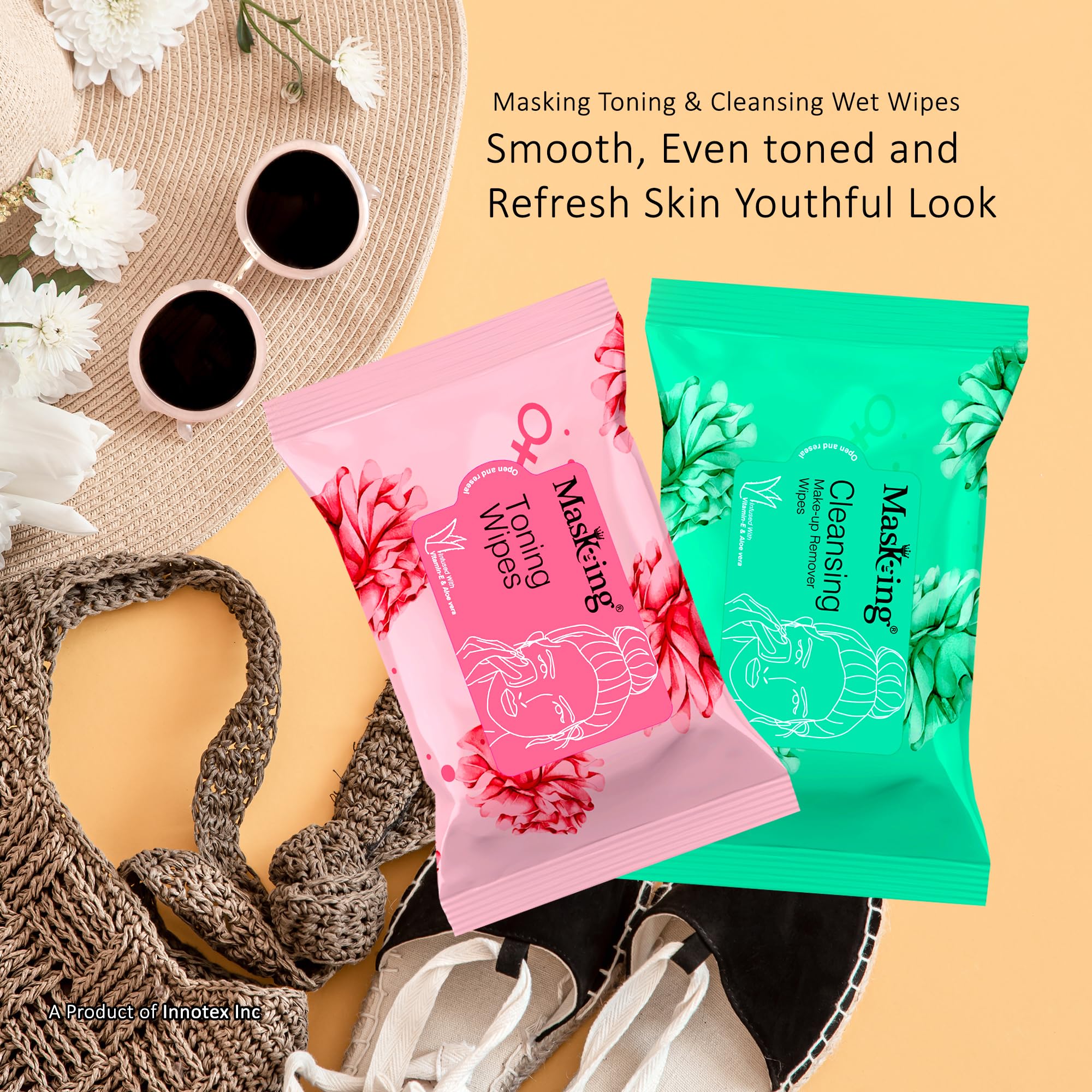 MasKing Cleansing Facial Wipes - Makeup Remover & Toner with Aloe Vera & Vitamin E | 6-Pack (10 Wipes Each) | Gentle for All Skin Types | Perfect for Travel, Gym & Daily Skincare Routine