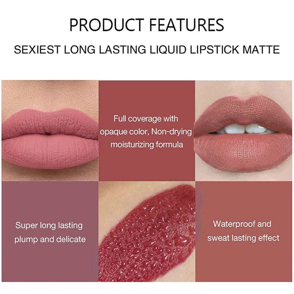 TopFinder® 12PCS Nude Liquid Lipstick Set - Matte, Waterproof & Long-Lasting Lip Oil Shades for Women | Non-Transfer Lipstick Combo Pack | Perfect for Daily Wear, Parties & Special Occasions