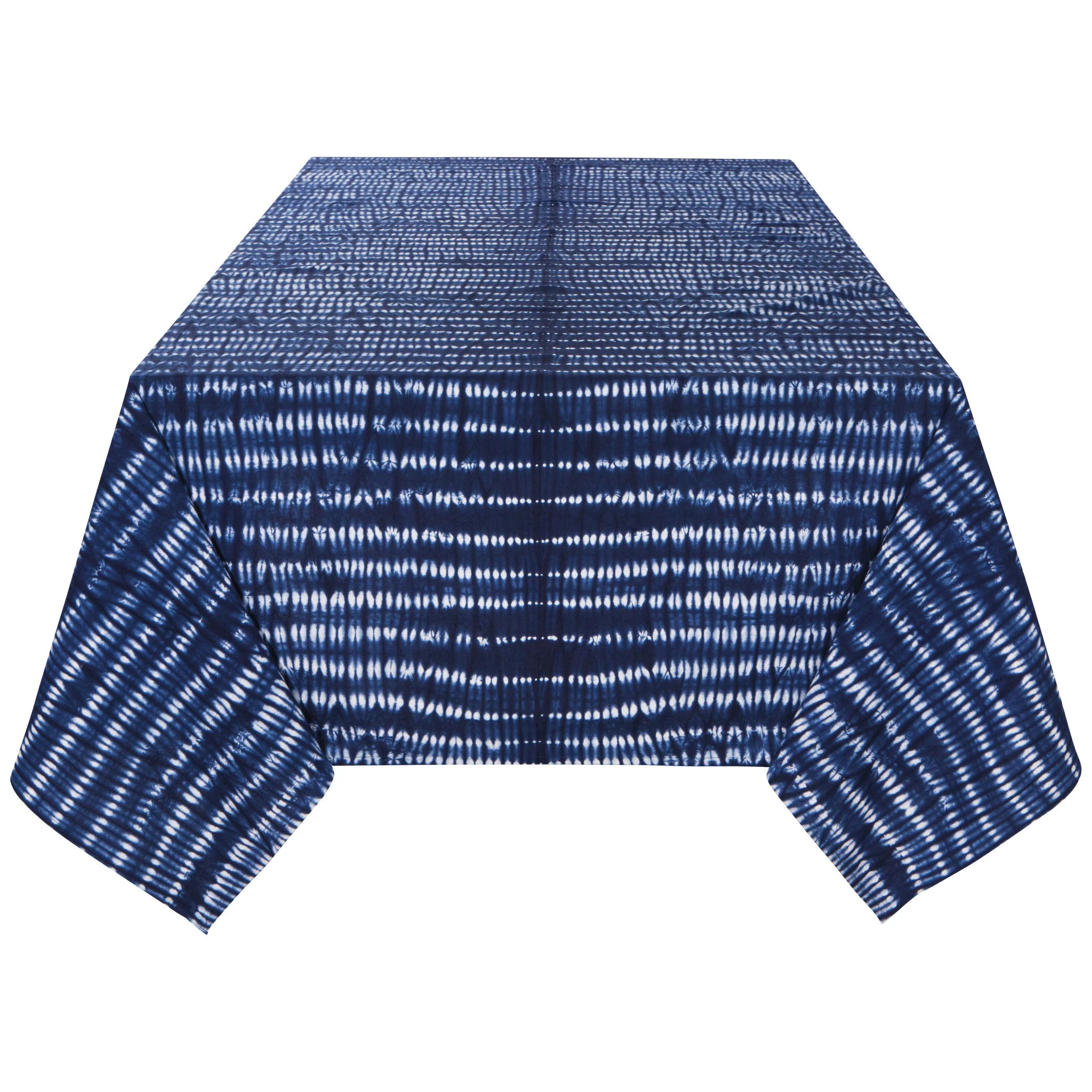Danica Heirloom Block Print Cotton Tablecloth 108x60 Inches - Handmade Blue Tidal Pattern for Dining Room, Kitchen, and Outdoor Picnic Decor