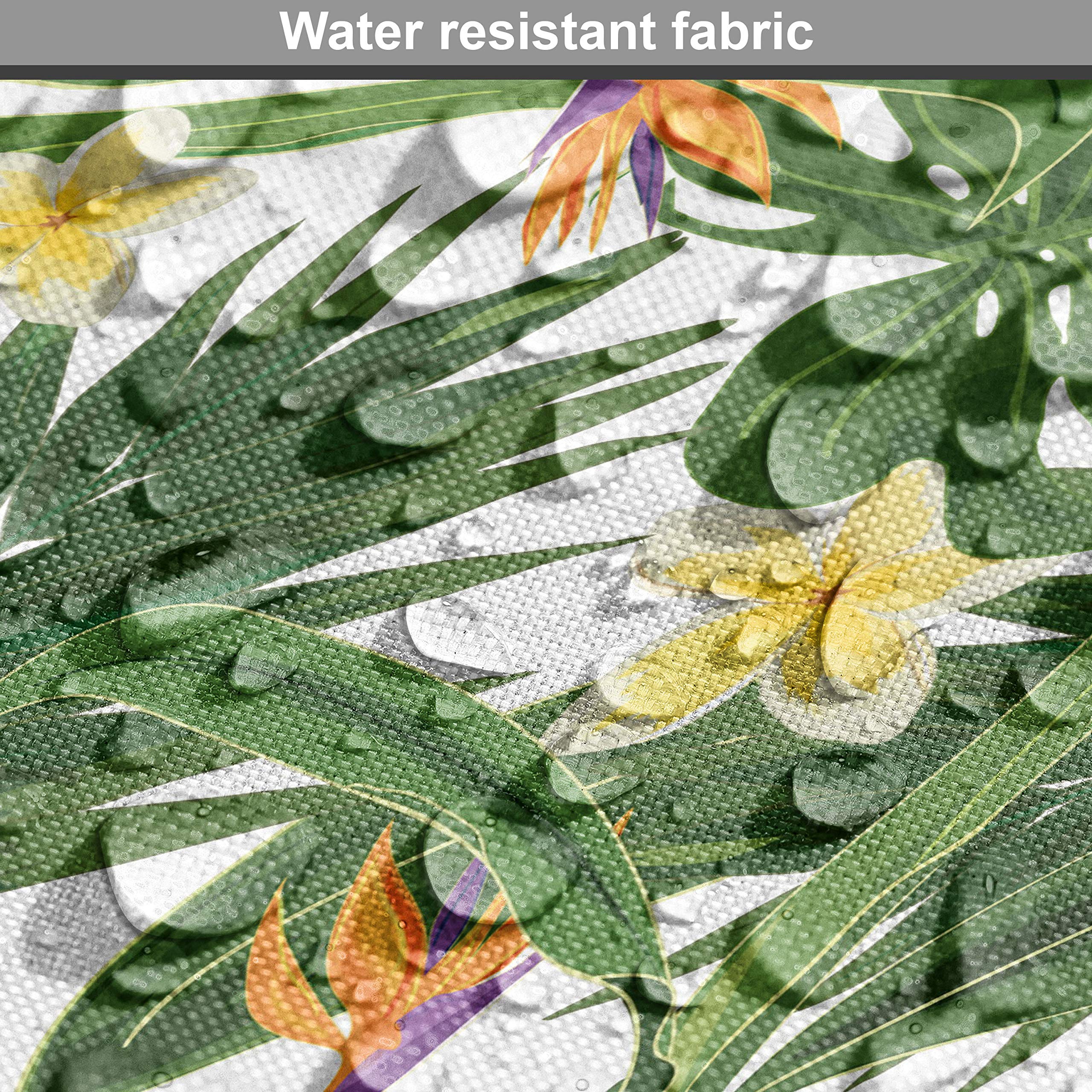 Ambesonne Tropical Fabric by The Yard - Monstera Palm Leaves, Hibiscus Flowers & Strelitzia Pattern on White Olive Green Plain Backdrop - Decorative Upholstery Fabric for Sofa, Curtains, Pillows & Home Decor (1 Yard) | Perfect for Boho, Coastal & Tropical Interior Design