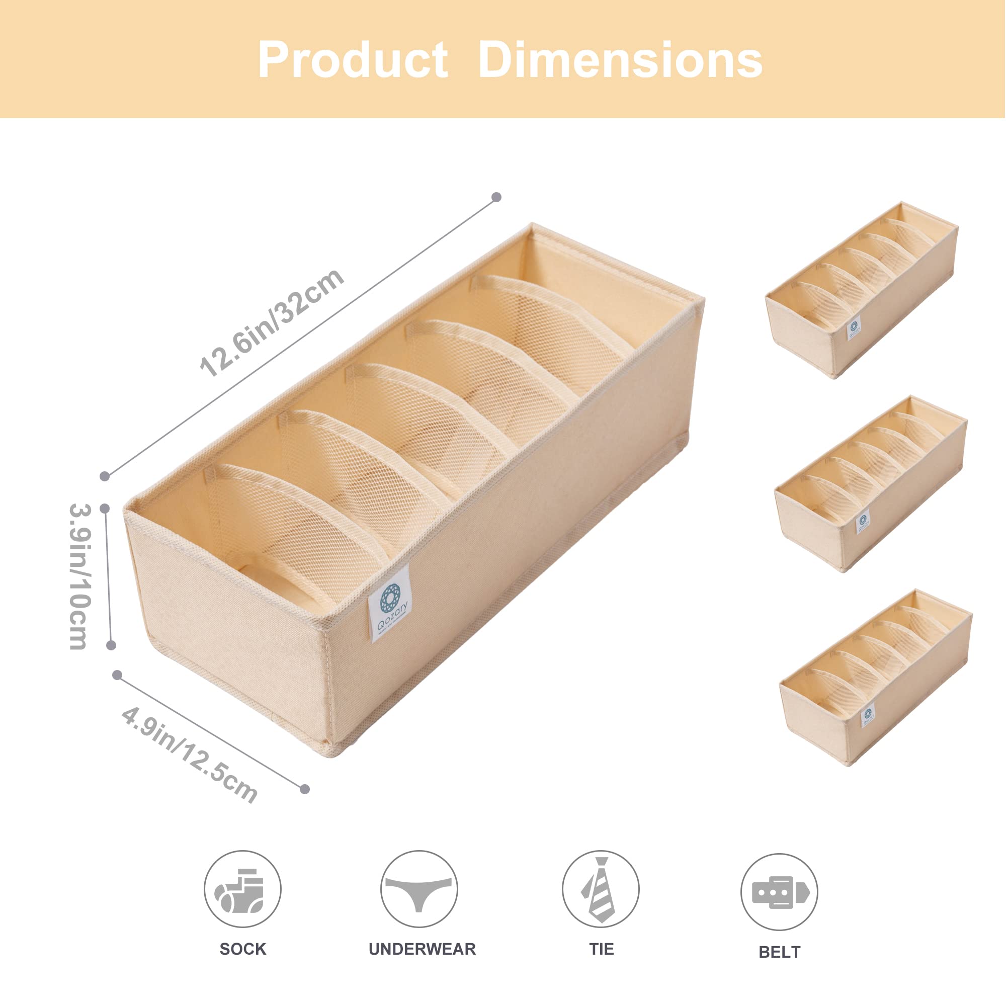 Qozary 3 Pack Collapsible Drawer Organizer Dividers - Closet Storage Boxes for Socks, Underwear, Lingerie, Ties & Belts | Baby Clothes & Bedroom Organization | Space-Saving Cabinet Solution for Dresser & Wardrobe