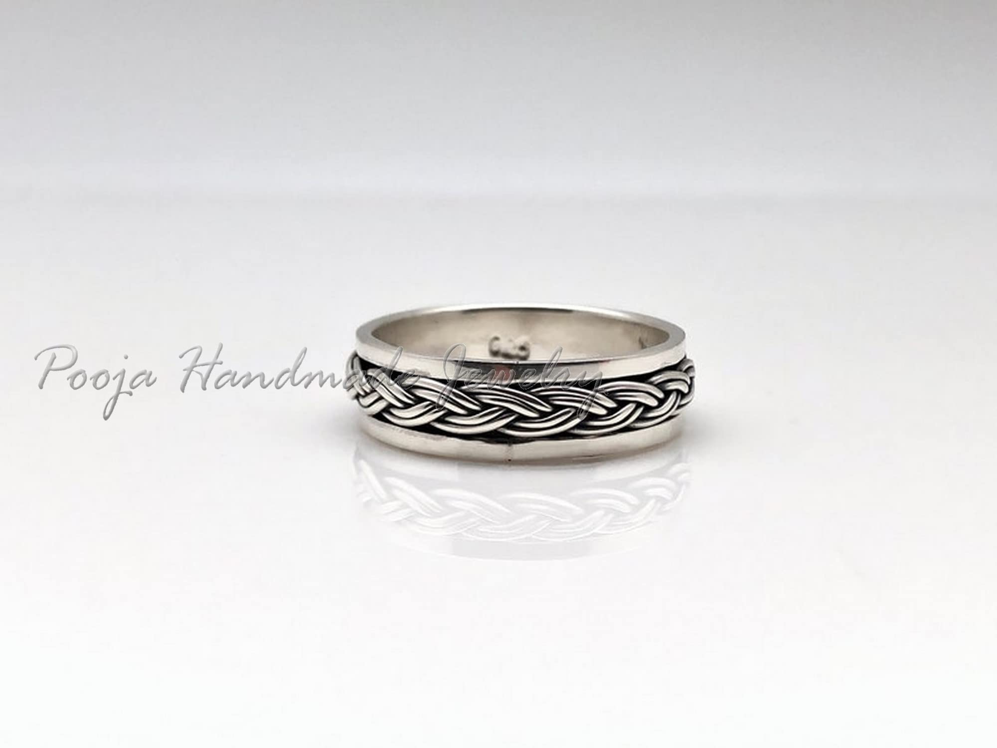 925 Sterling Silver Oxidized Braided Spinner Ring – Handcrafted Double Braid Spin Ring for Women, Stress Relief Fidget Jewelry, Unique Gift for Her – Perfect for Everyday Wear, Anxiety Relief & Stylish Accessories