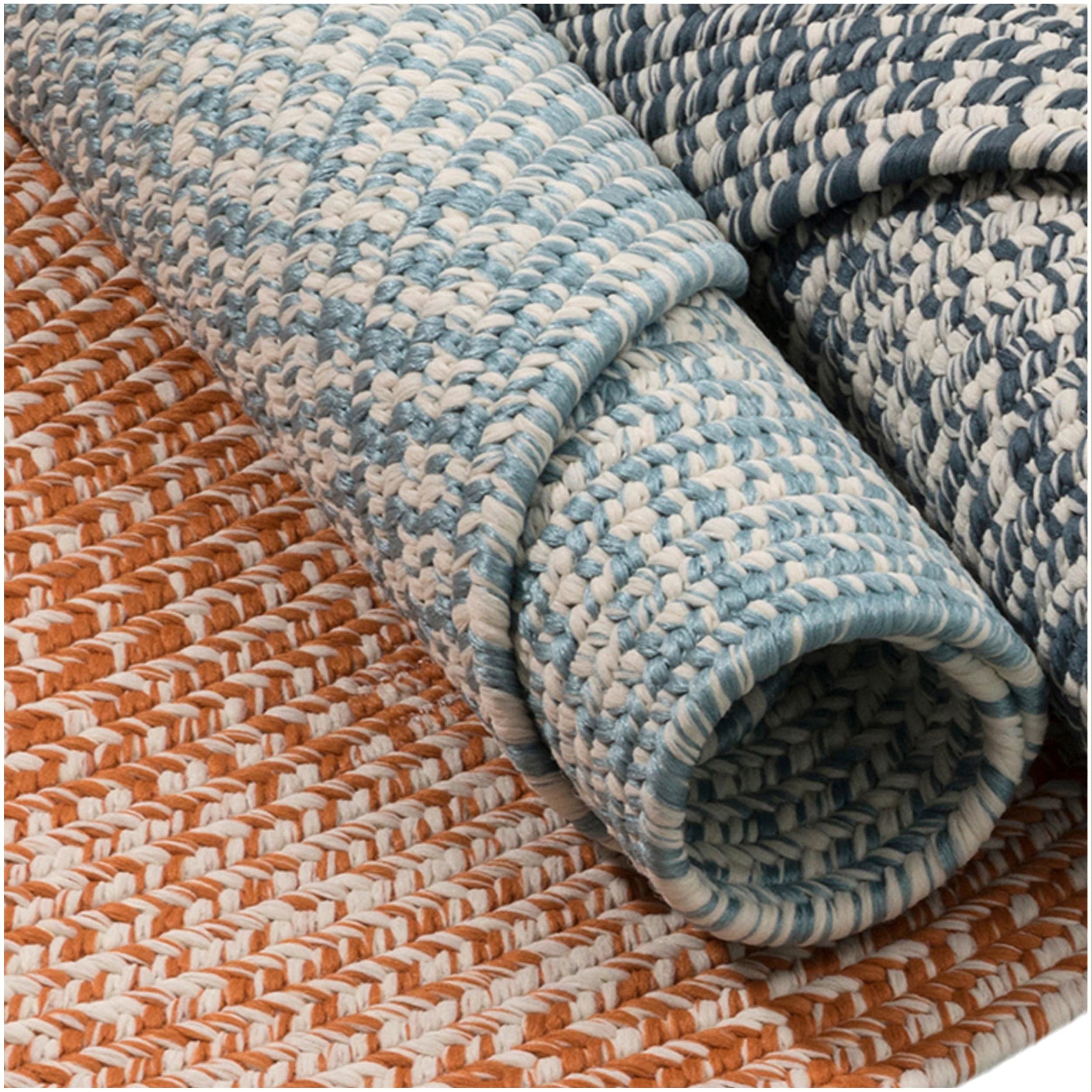 Colonial Mills Boatside Reversible Braided Area Rug 8' x 8' Round - Indoor/Outdoor Use, Atlantic Blue & White Nautical Design | Perfect for Coastal Living Rooms, Beach Houses & Casual Decor