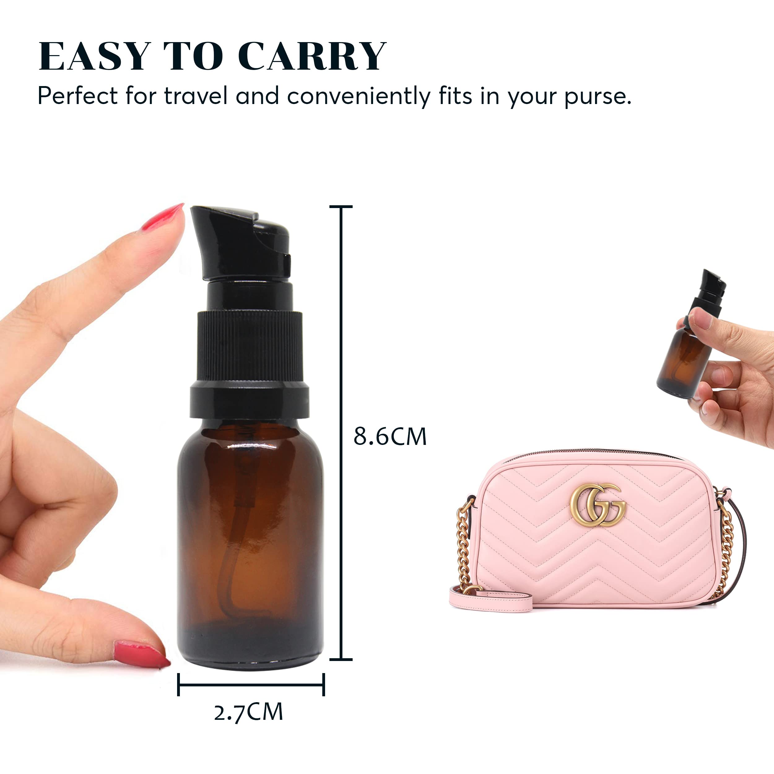15ml Amber Glass Bottle with Pump for Essential Oils & DIY Skincare - Pack of 24