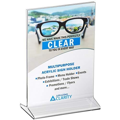 5x7 Inches Clear Acrylic Sign Holder - Table Top Menu Display Stand (Pack of 6) - Perfect for Restaurants, Retail Stores & Events