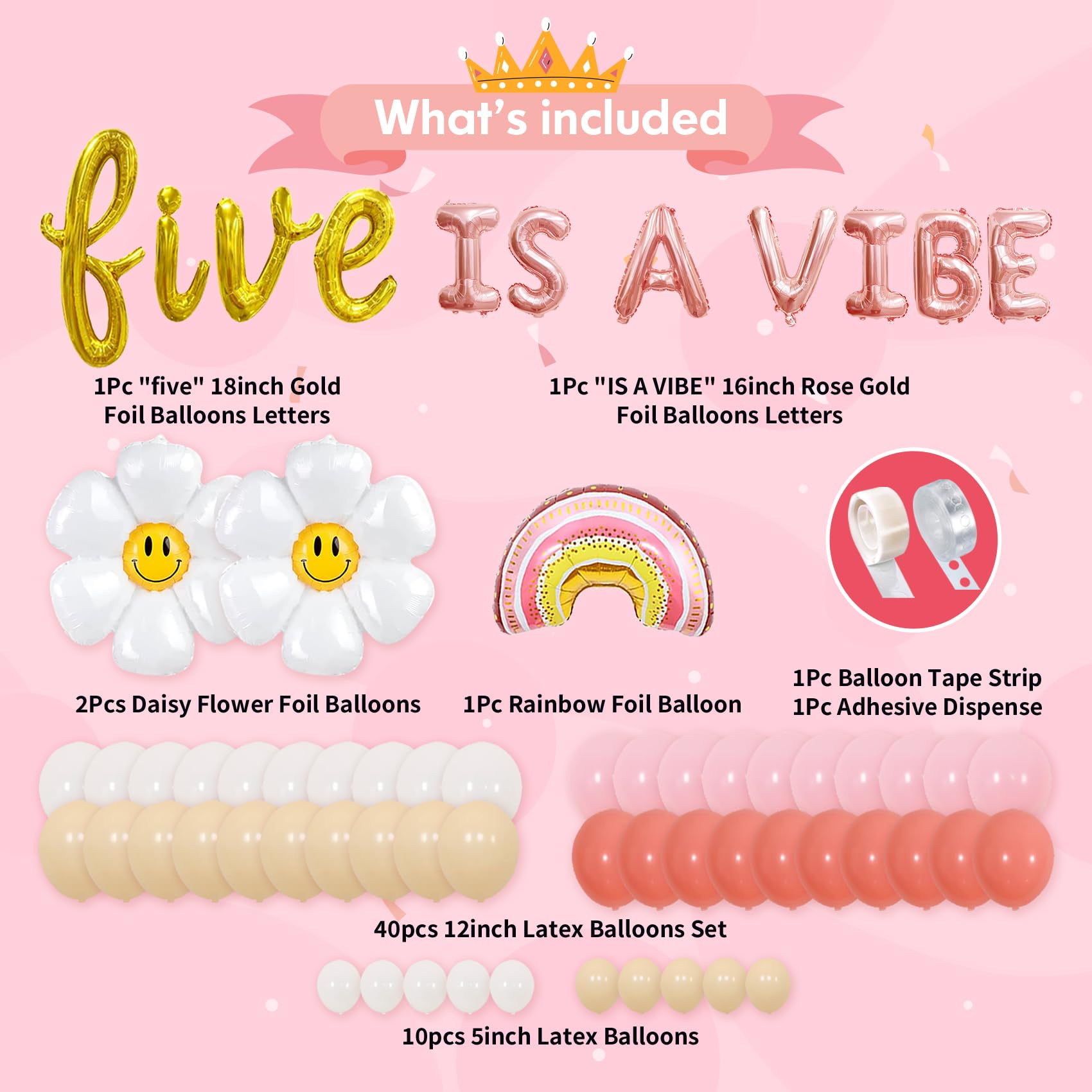 5th Birthday Party Decorations for Girls - 'Five Is A Vibe' Theme Balloons & Party Supplies | Perfect for 5-Year-Old Birthday Celebrations, Decorations & Photo Backdrops