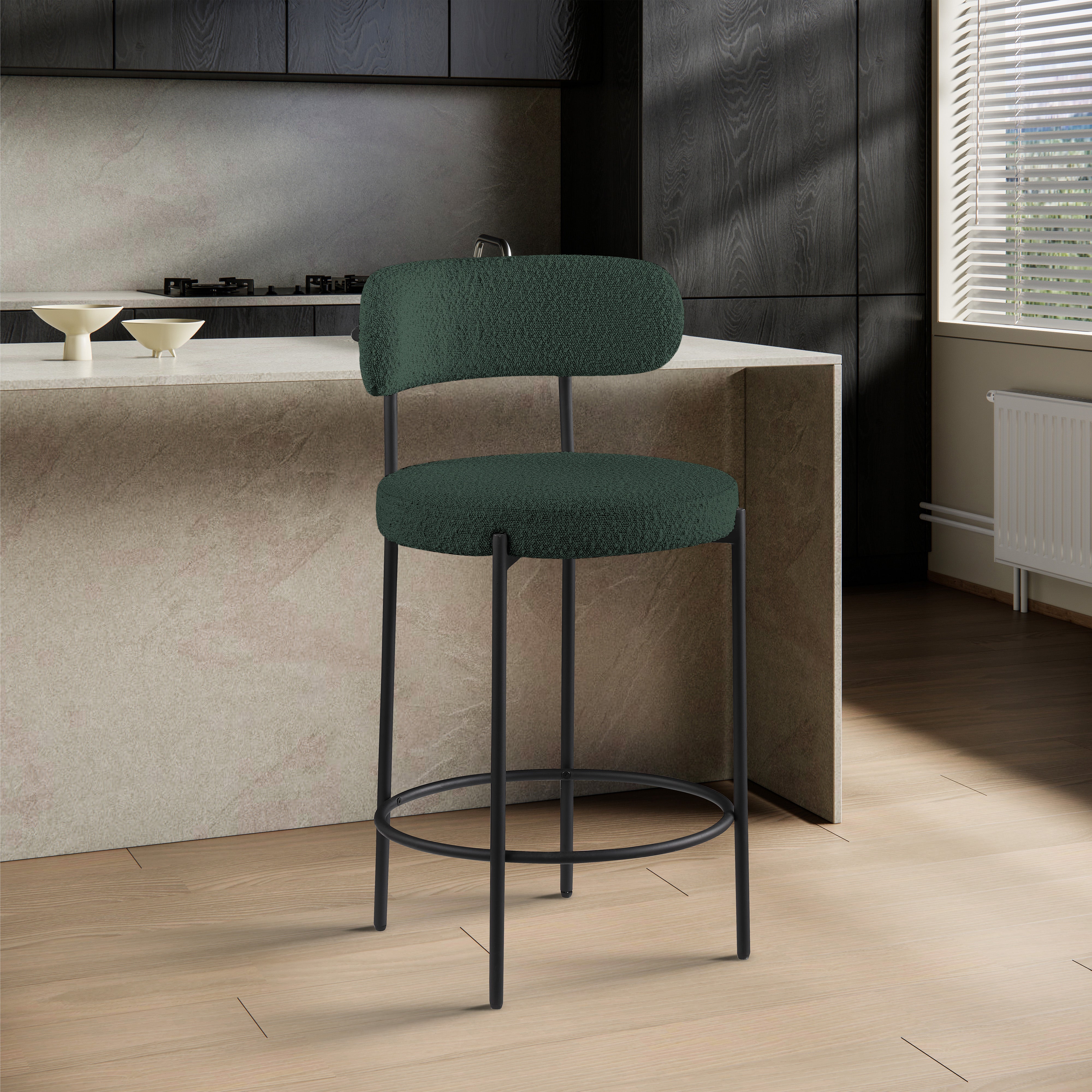 Beacon Boucle Fabric Stool - Modern Round Accent Chair with Soft Textured Upholstery for Living Room, Bedroom & Office Decor