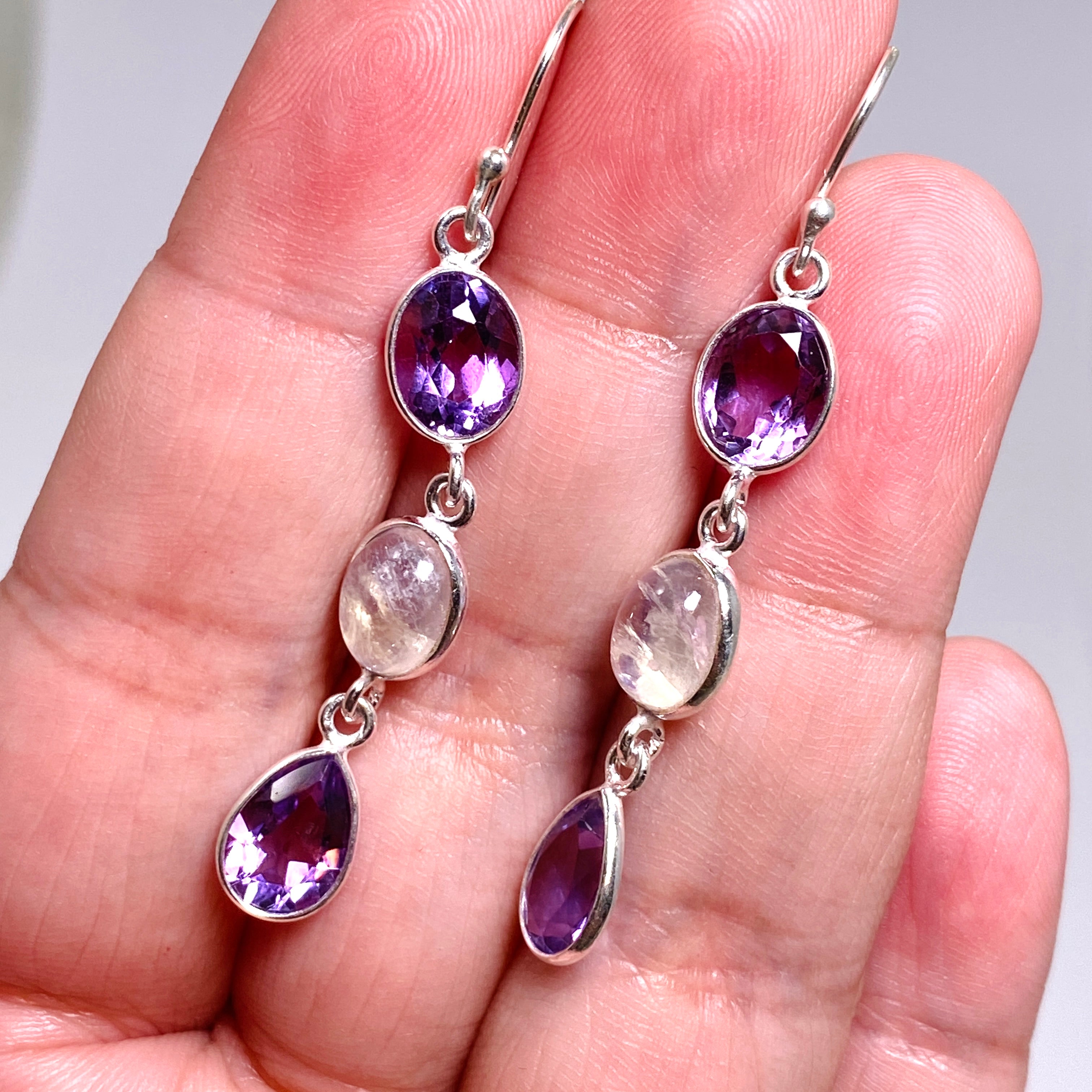 Amethyst and Moonstone Multi-Stone Earrings F190 - Elegant Handmade Jewelry for Women, Perfect for Parties, Weddings & Gifts