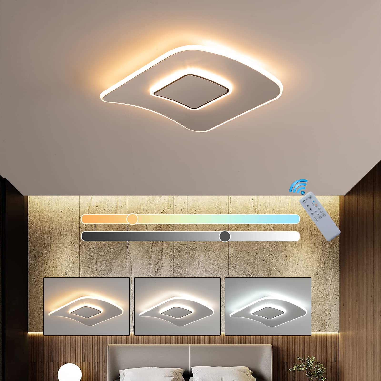 Dimmable LED Ceiling Light with Remote - 20W 1800lm for Bedroom & Kitchen