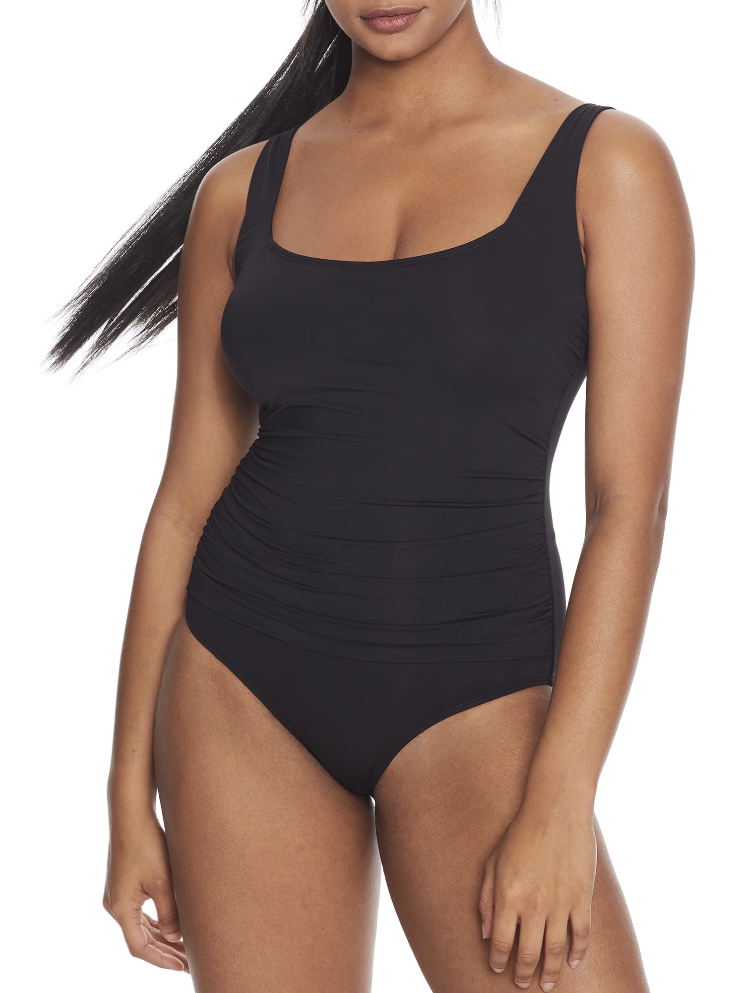 Anne Cole Live in Color Black Classic Square Neck One Piece Swimsuit - Women's Stylish Bathing Suit for Pool, Beach & Vacation