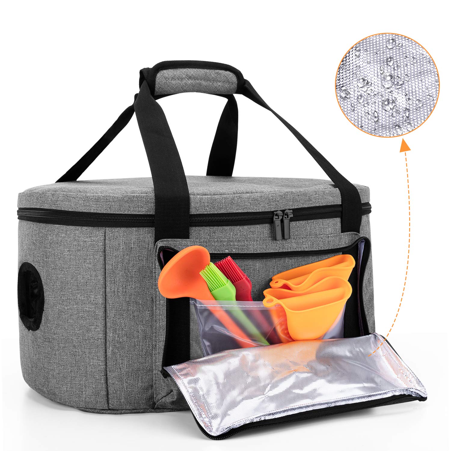 LUXJA Insulated Slow Cooker Bag with Bottom Pad & Lid Straps - Portable Thermal Carrier for 6-8 Quart Oval Slow Cookers (Gray) | Perfect for Potlucks, Picnics & Keeping Meals Warm at Parties