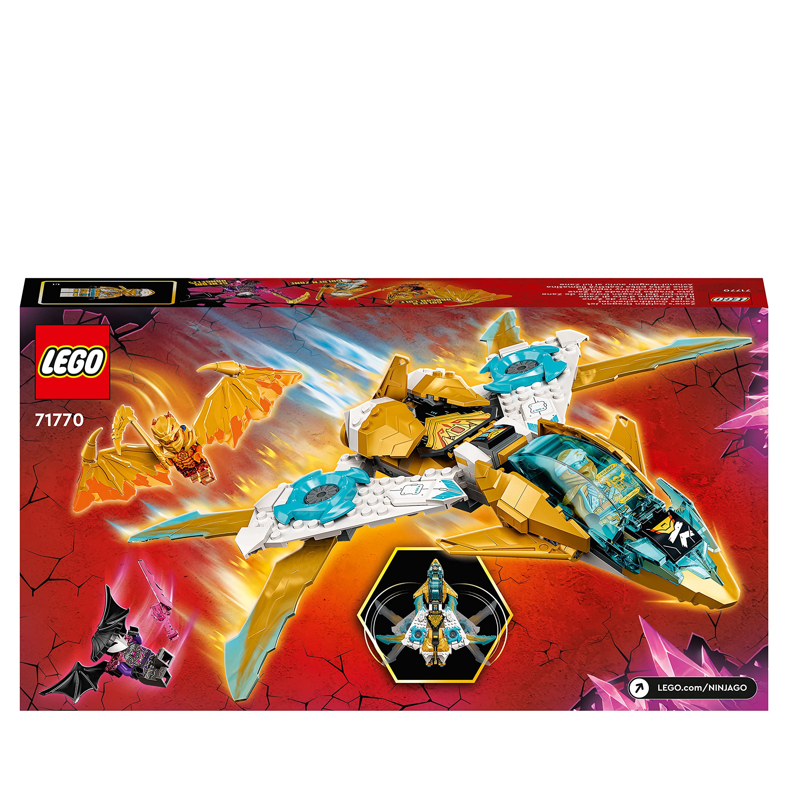 LEGO 71770 Ninjago Zane's Golden Dragon Reactor Toy Plane Building Kit for Kids Ages 7+ with Mini Action Figures - Inspired by Ninjago: Crystallized TV Series | Perfect for Creative Play, Birthday Gifts & Ninjago Fans
