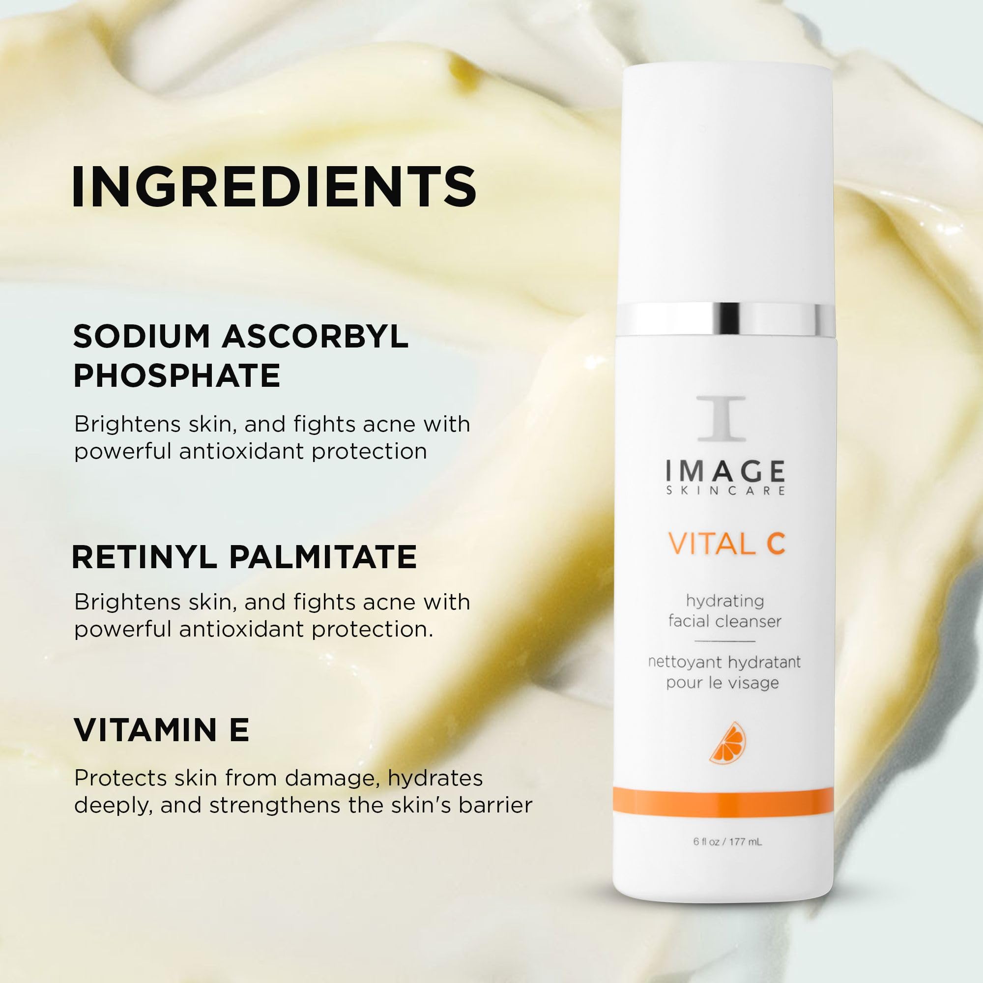 IMAGE Skincare VITAL C Hydrating Facial Cleanser - Vitamin C, E & A Enriched Gentle Face Wash for Dry & Sensitive Skin | Daily Hydration & Brightening Skincare Routine