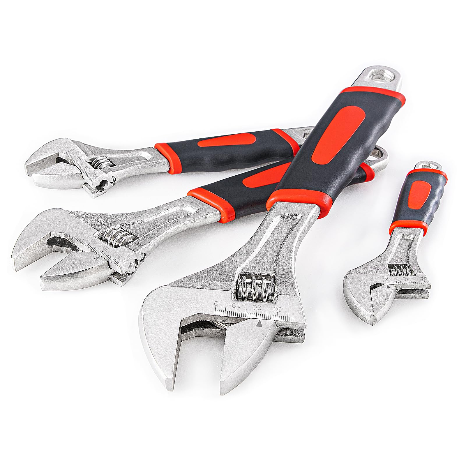 Adjustable Wrench Set 4-Piece - 6, 8, 10, 12 Inch Professional Spanner Kit with Ergonomic Rubber Grip & Movable Jaw - Ideal for Plumbing, Automotive Repair, and DIY Home Improvement Projects