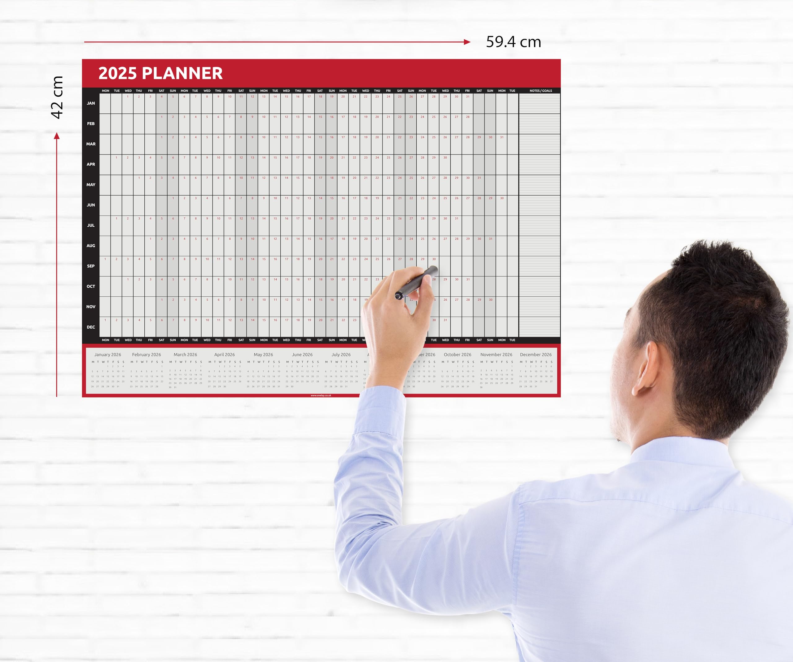 Evelay 2025 Wall Calendar Planner - A2 Size (59.4cm x 42cm) | Full Year at a Glance | Perfect for Home, Office, School & Work Organization | Wall-Mountable for Easy Planning & Productivity