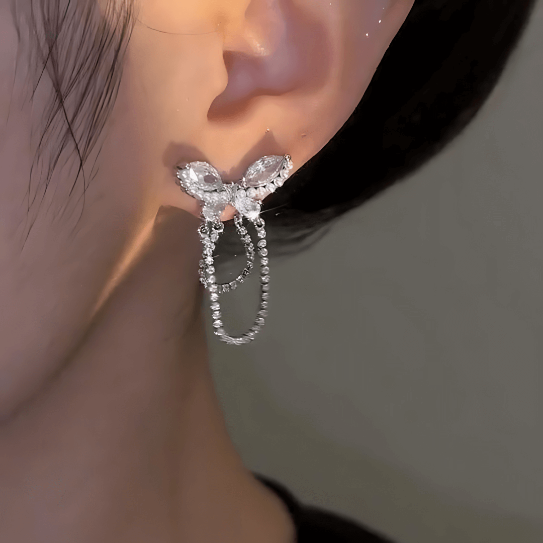 Sparkly Butterfly Tassel Drop Dangle Earrings for Women | Fashion Jewelry Gift for Party, Wedding, Prom | R2747