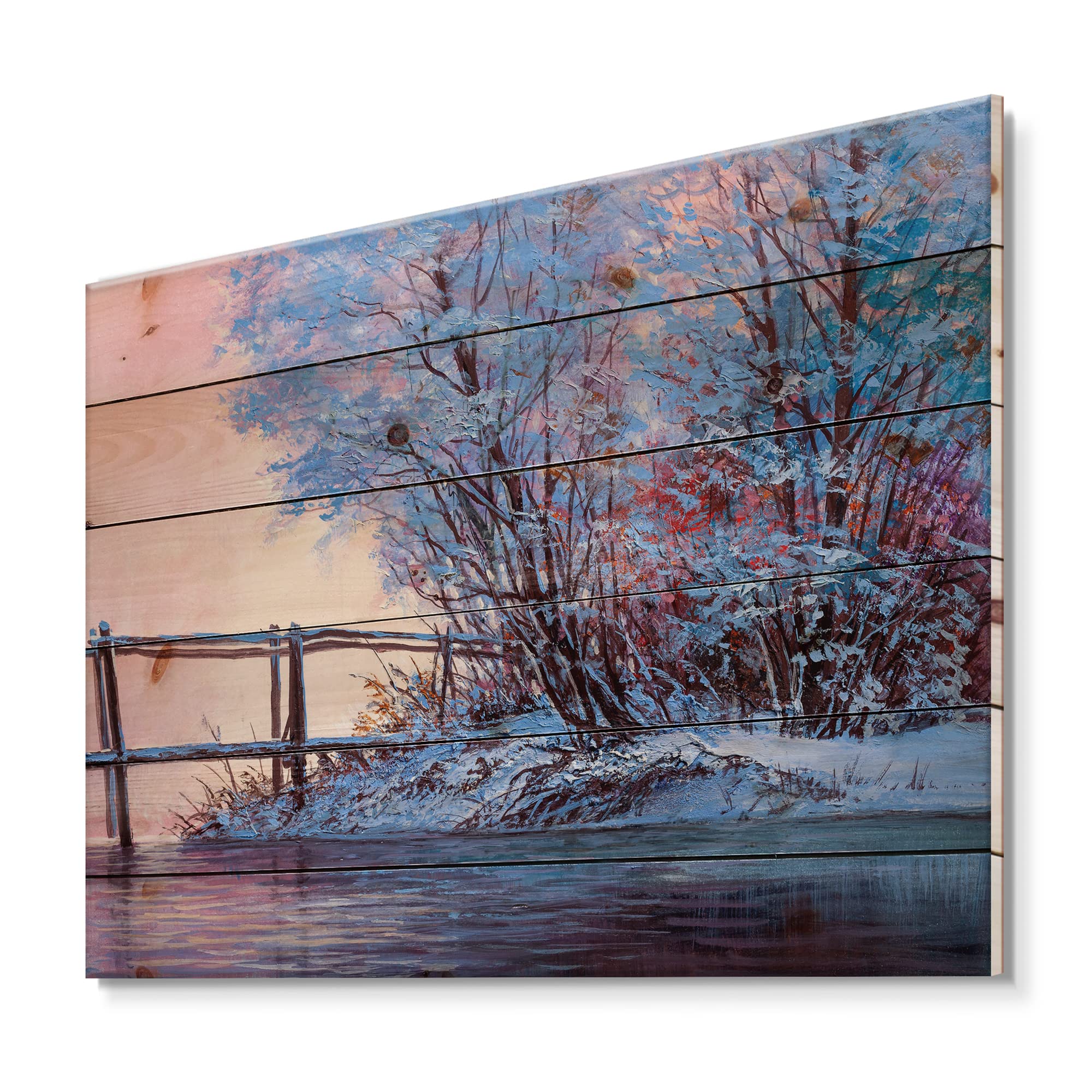 Winter Scenery Wood Wall Art - Lake House Decor for Living Room