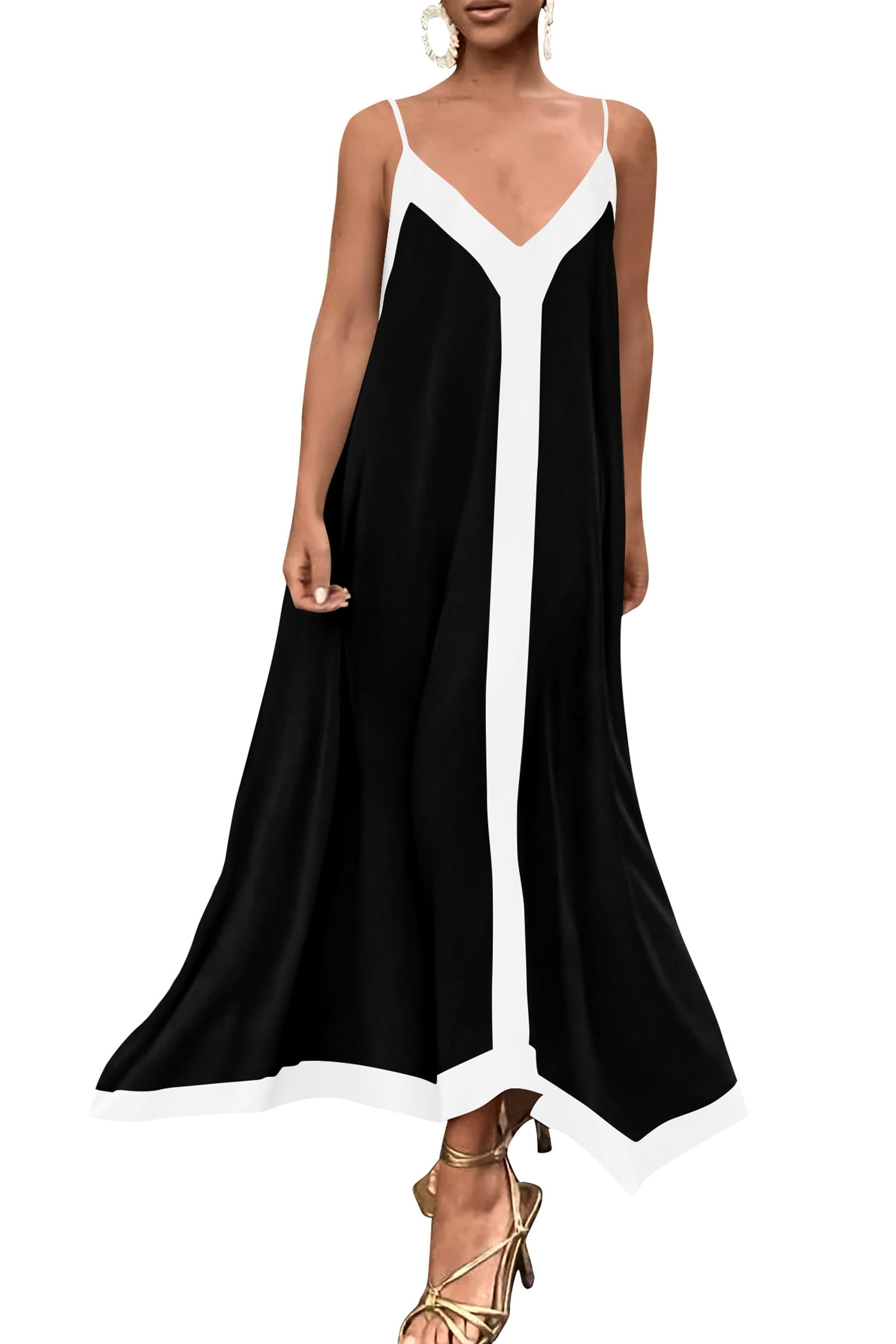 PRETTYGARDEN Women's Summer Maxi Dress 2025 - Sleeveless V-Neck Spaghetti Strap Flowy Elegant Beach Wedding Party Dress for Vacation, Date Night & Special Occasions