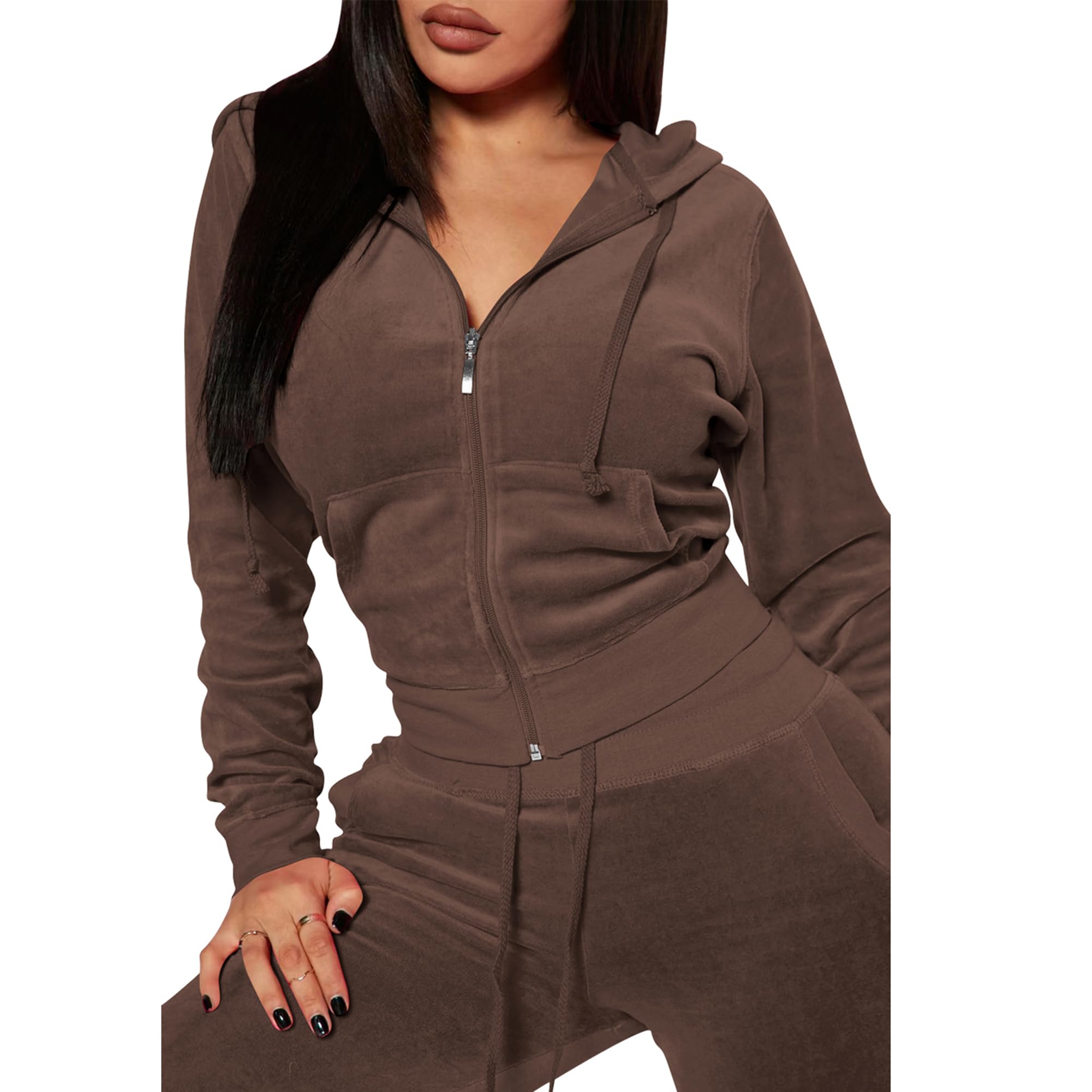 Yidengymx Women's 2-Piece Velour Tracksuit Set - Soft Velvet Hooded Jogger Outfit for Lounge, Gym & Casual Wear - Plus Size Comfortable Athleisure Suit for Women