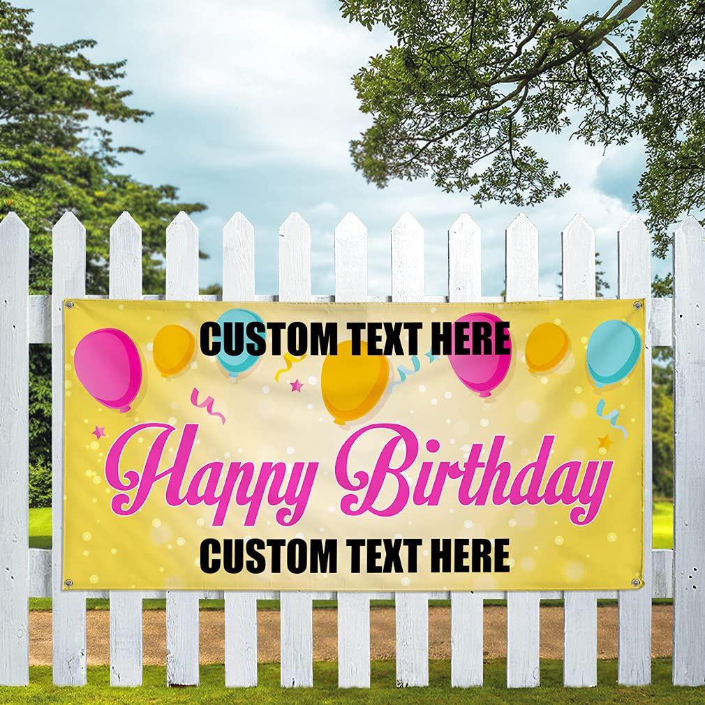 Custom Vinyl Birthday Banner - Personalized Text, 48x96 Inches, Weatherproof Outdoor Sign with 8 Grommets for Yard, Party & Events | Multiple Sizes Available for Advertising & Celebration Decor