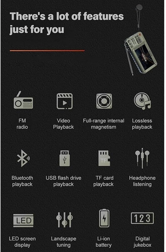 Premium Bluetooth Pocket Full Band Video Radio with AM/FM, USB Support - 2024 New Multifunctional Portable TV Tuner (Gray) | Perfect for Travel, Camping, Emergency & Home Use